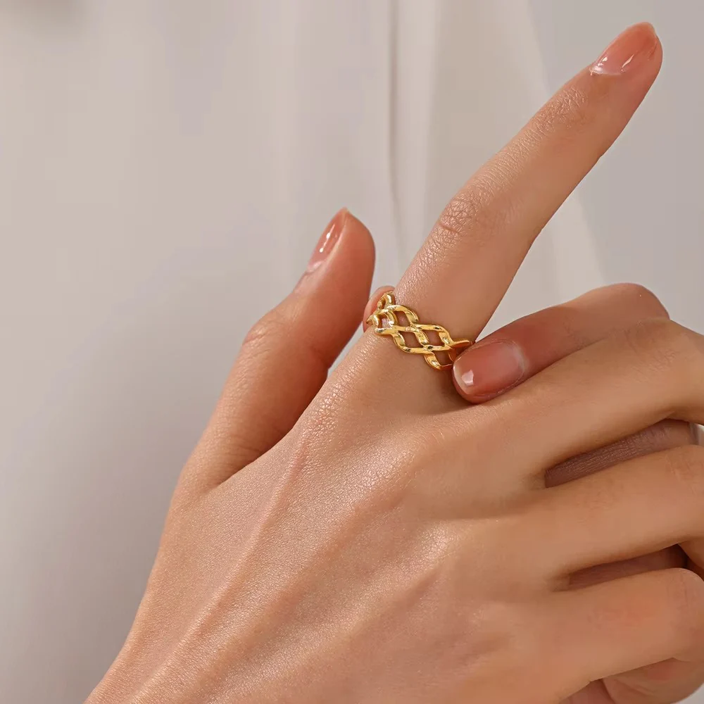 18K Gold Plated Chain Open Ring Fashion Jewelry - Image 2