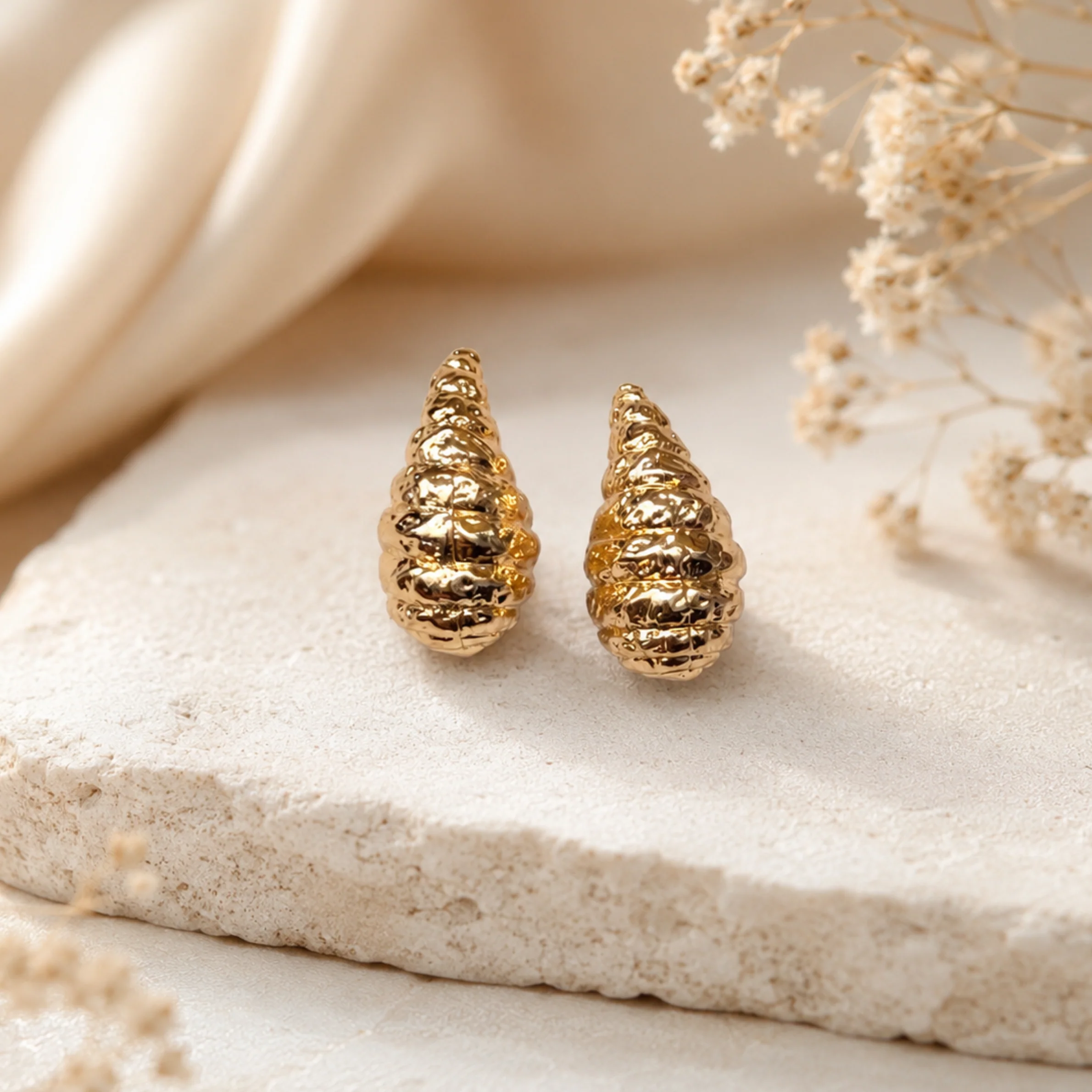 18K Gold Plated Conch Shell Earrings - Image 2