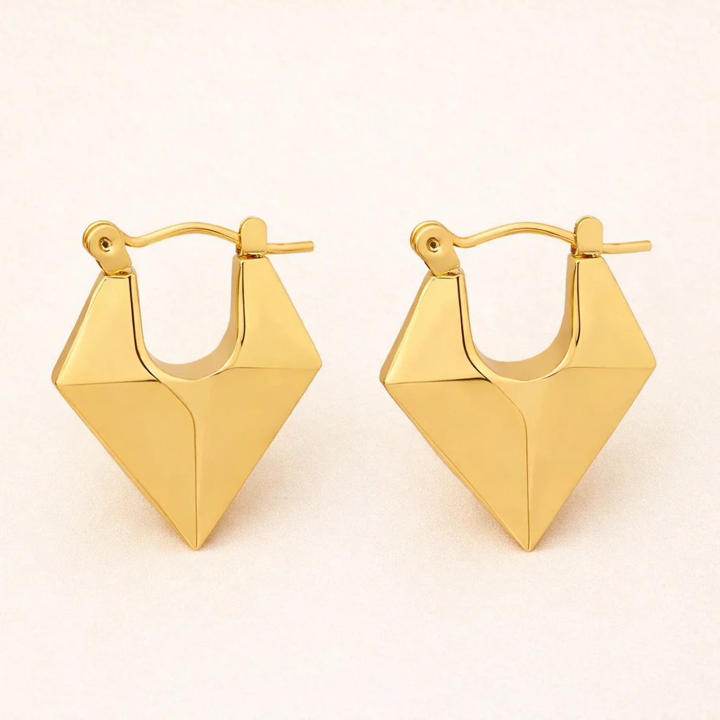 18K Gold Plated Conical Statement Hoop Earring