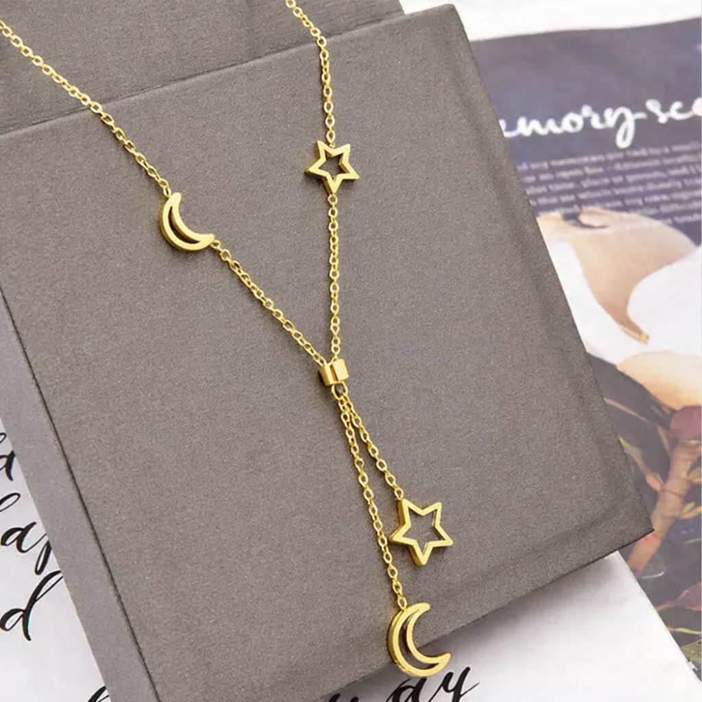 18k Gold Plated Cosmic Moon & Star Pendant Necklace