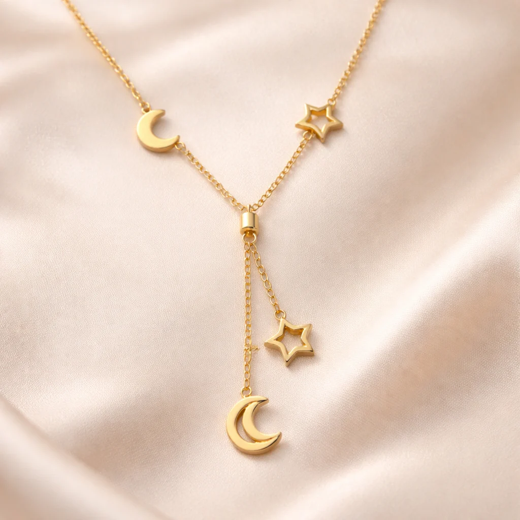 18k Gold Plated Cosmic Moon & Star Pendant Necklace - Image 2