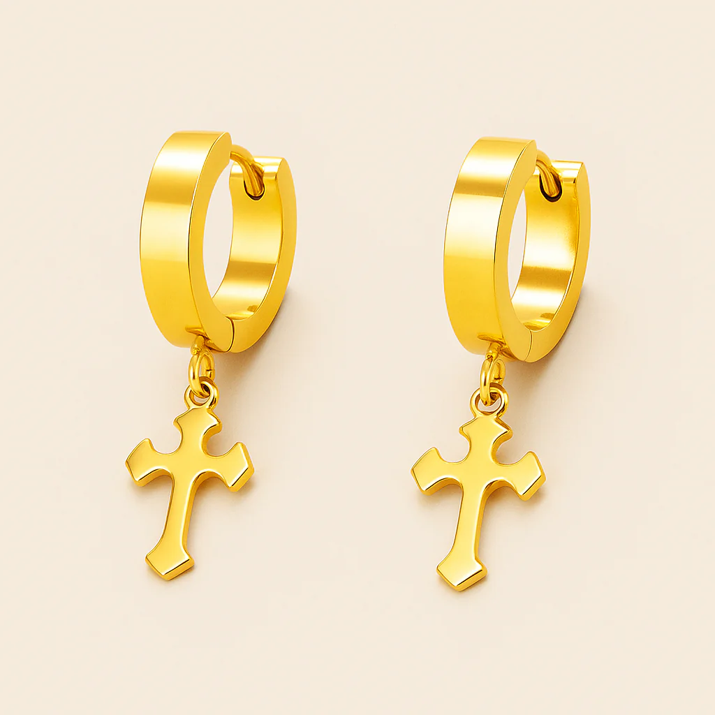 Men-18K Gold Plated Crucifix Earring