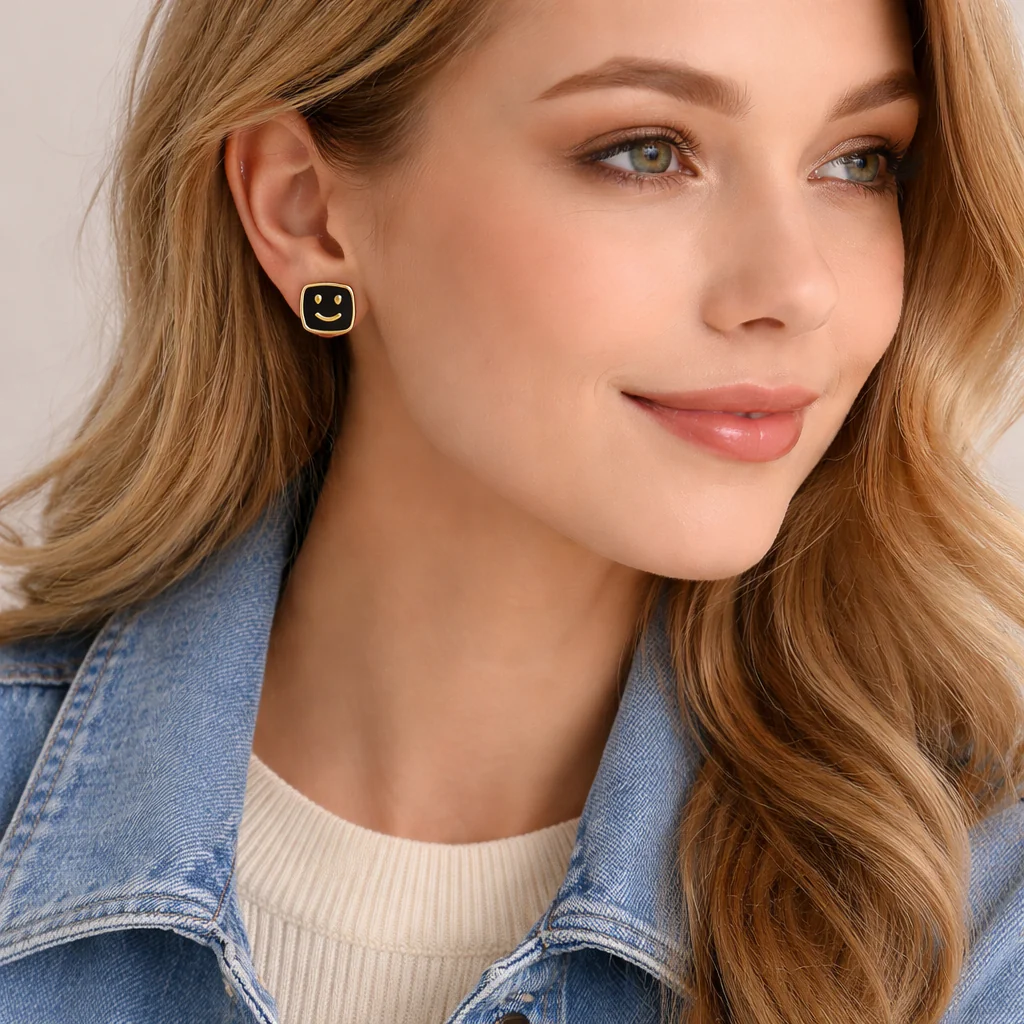 18K Gold Plated Cute Emoji Stud Earrings - Image 3