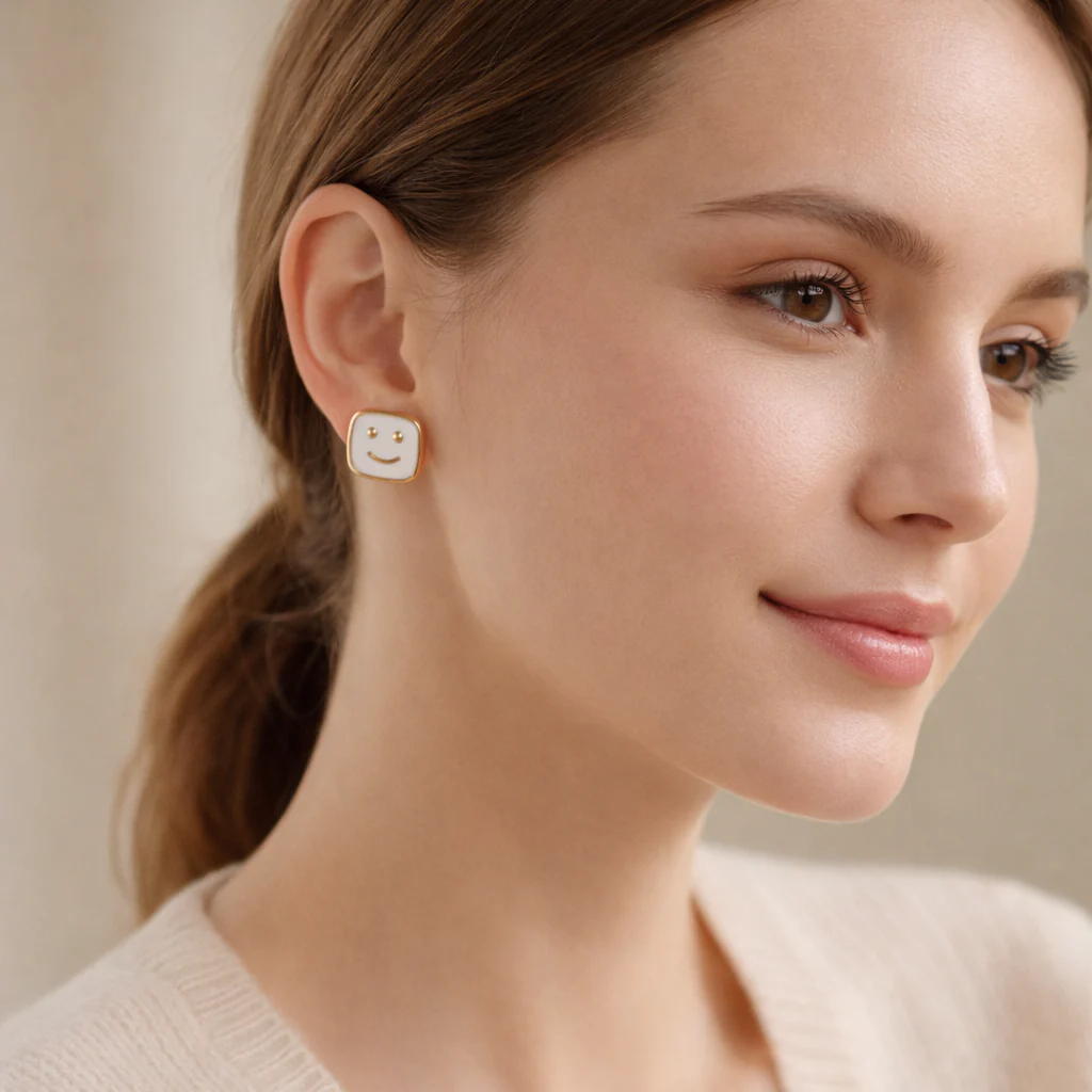 18K Gold Plated Cute Emoji Stud Earrings - Image 4