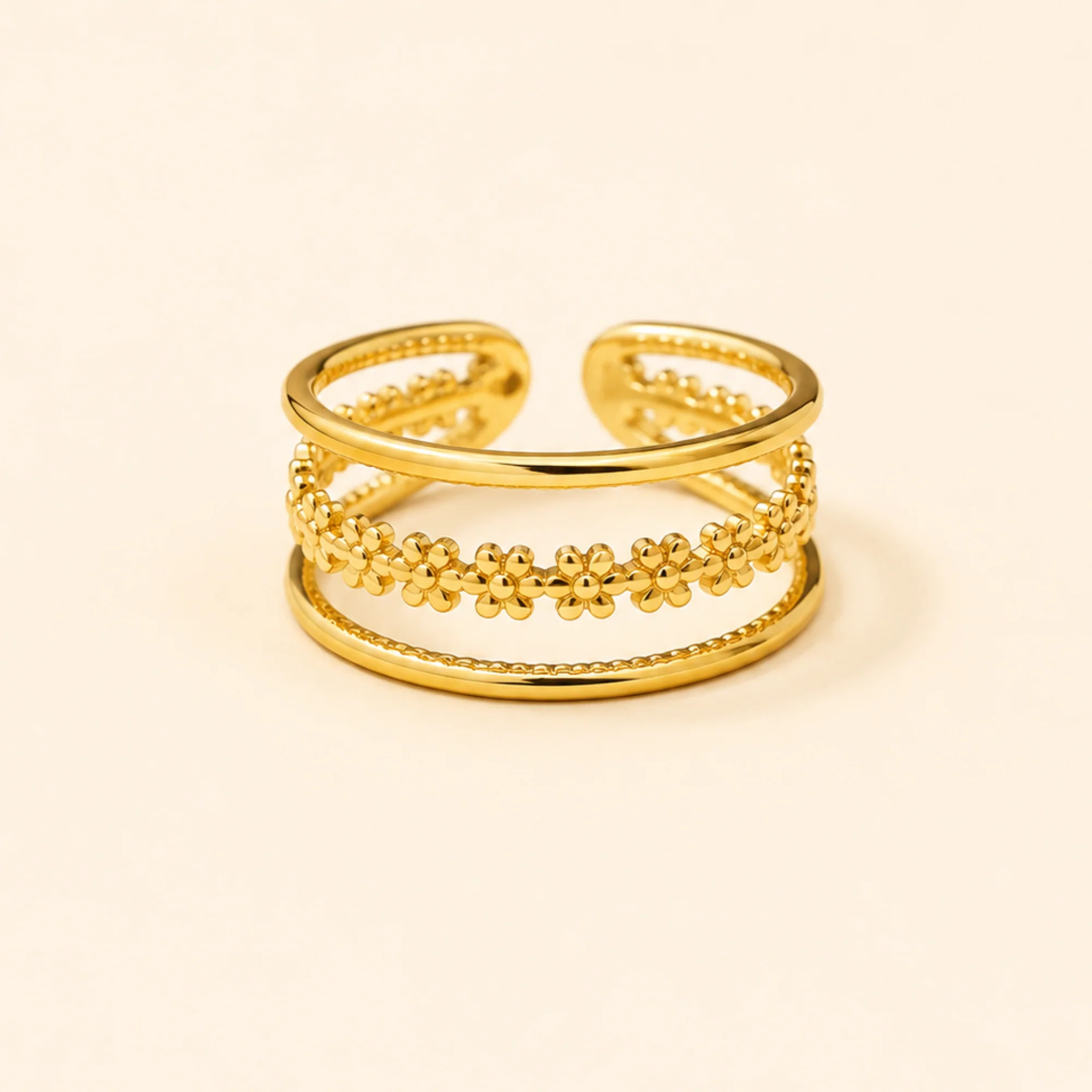 18K Gold Plated Cute Floral Stack Ring