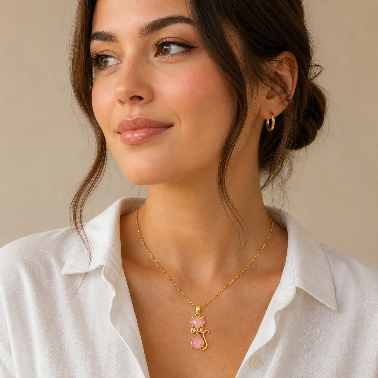 18k Gold Plated Cute Kitten Micro-Inlaid Zircon Necklace - Image 2