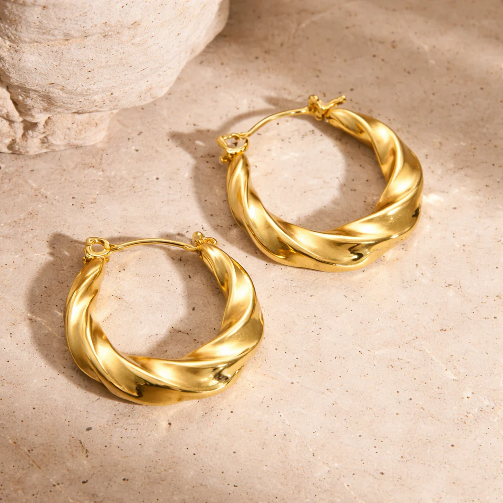 18k Gold Plated Circular Ear Cuff Hoop Earrings - Image 2