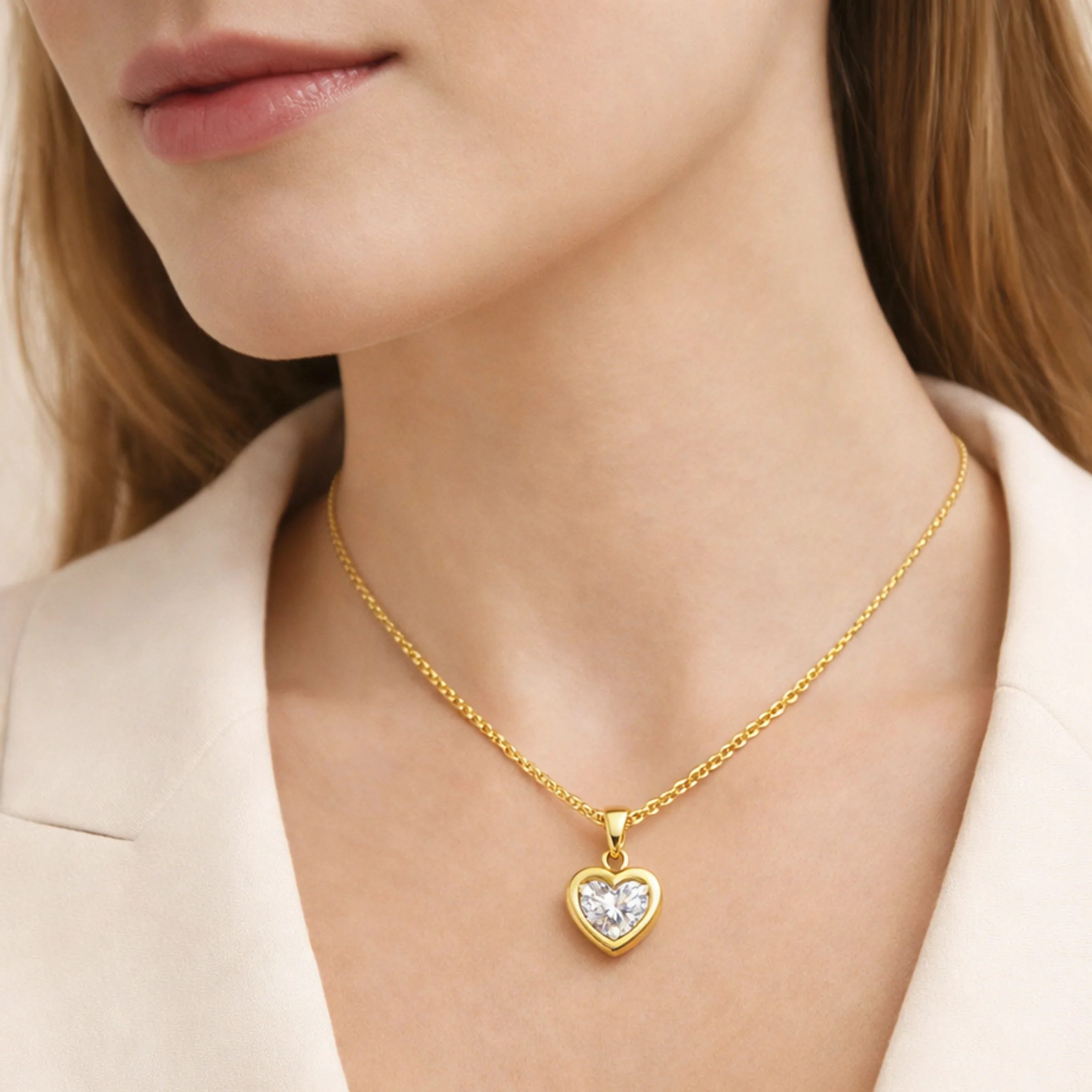 18K Gold Plated Diamond Heart Necklace - Image 2