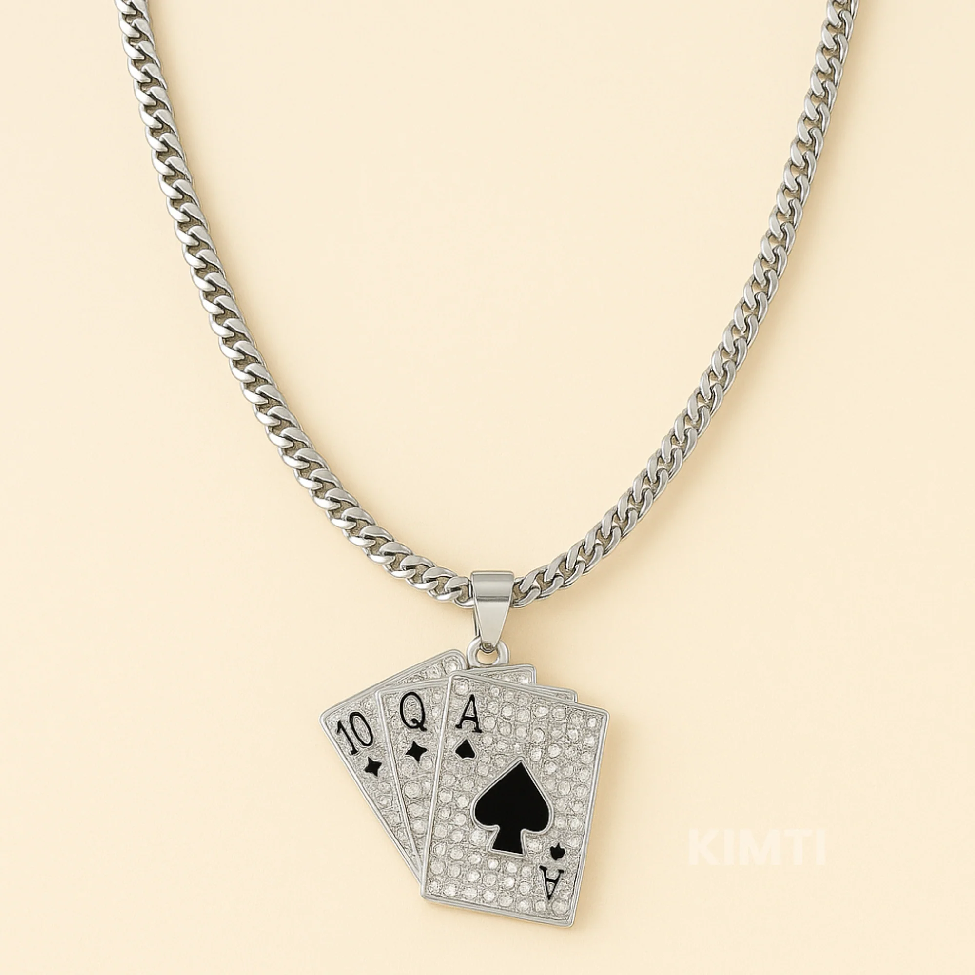 Men - Silver Plated Stellar Aura Black Poker Cards Chain