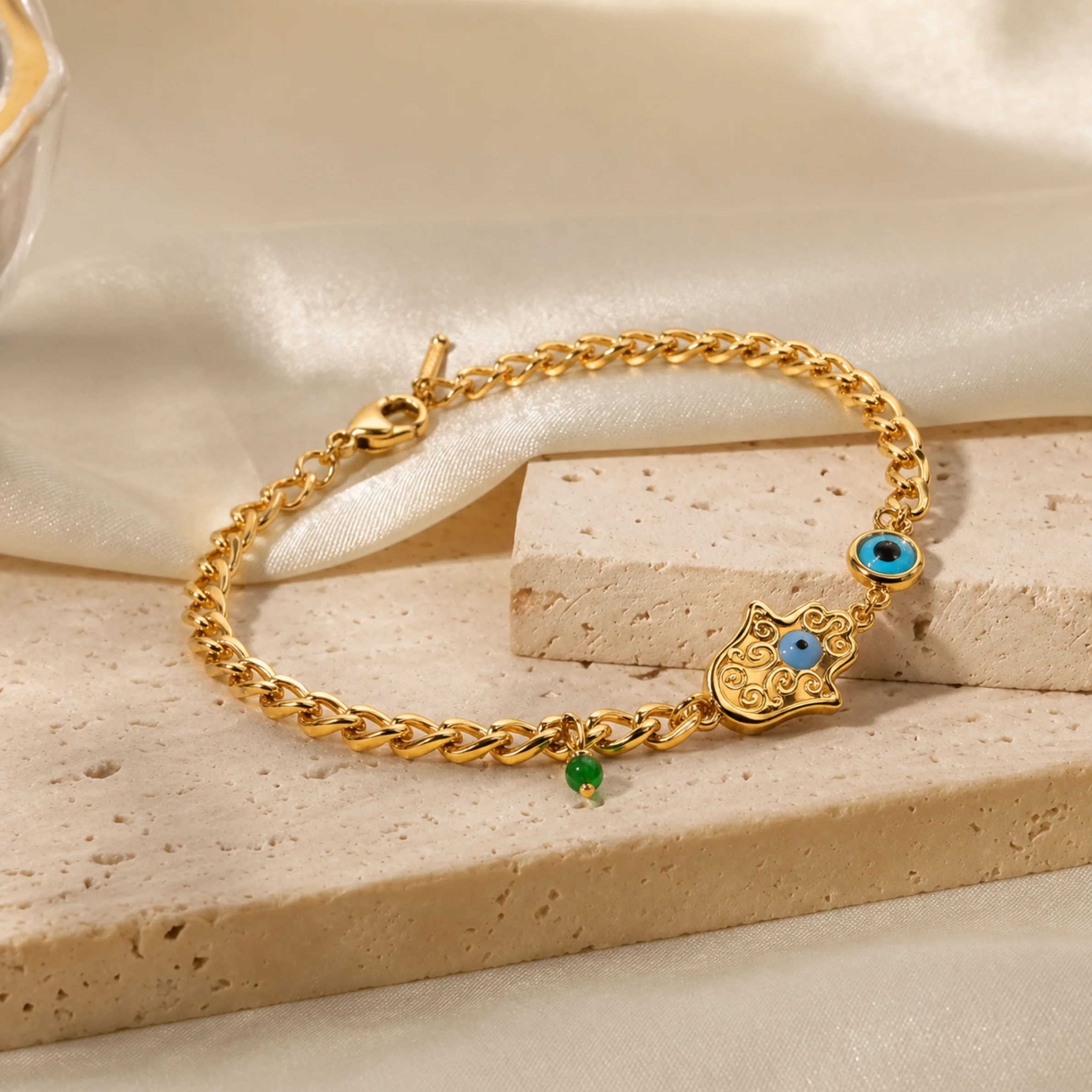 18K Gold Plated Elegant Evil Eye Hamsa Bracelet - Image 2