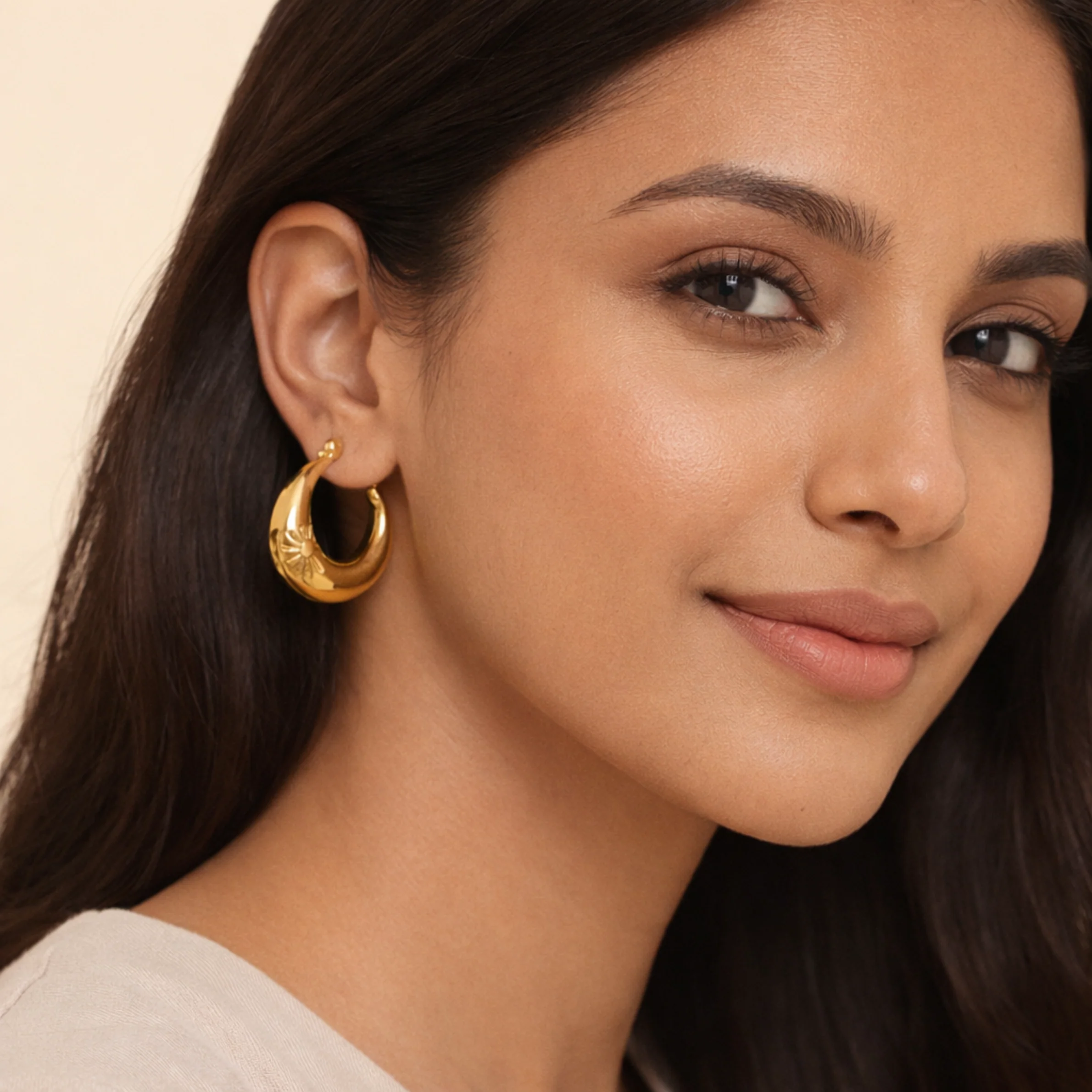 18k Gold Plated Flower Hoop Anti Tarnish Earring - Image 2