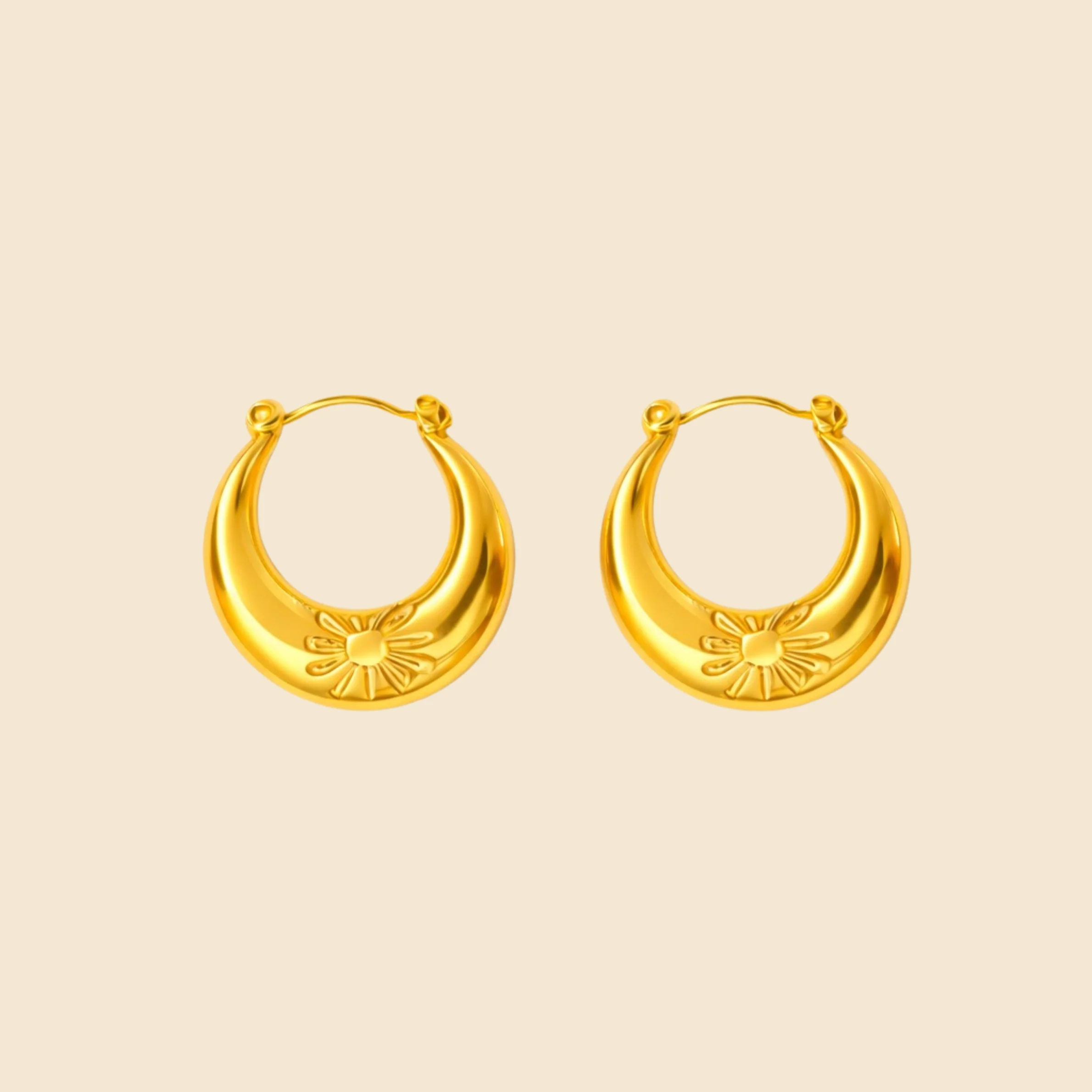 18k Gold Plated Flower Hoop Anti Tarnish Earring - Image 3