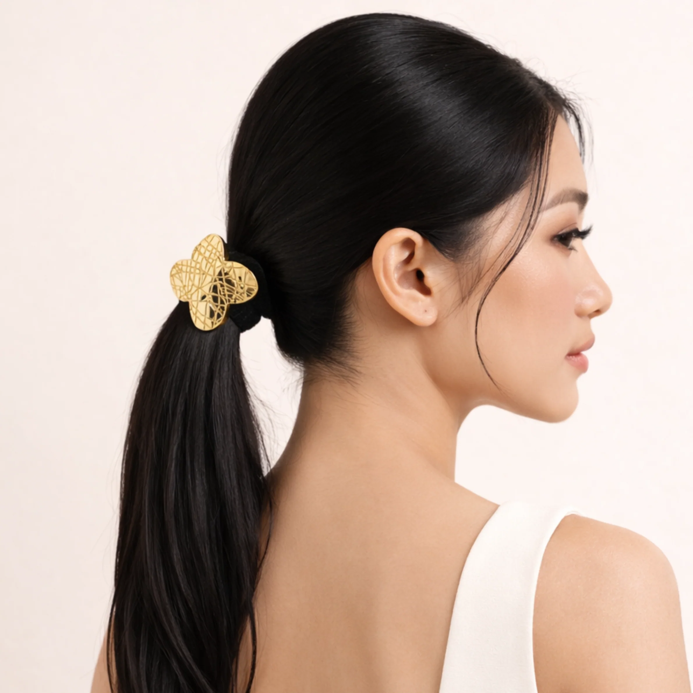 18k Gold Plated Flower Knot Hair Tie - Image 2