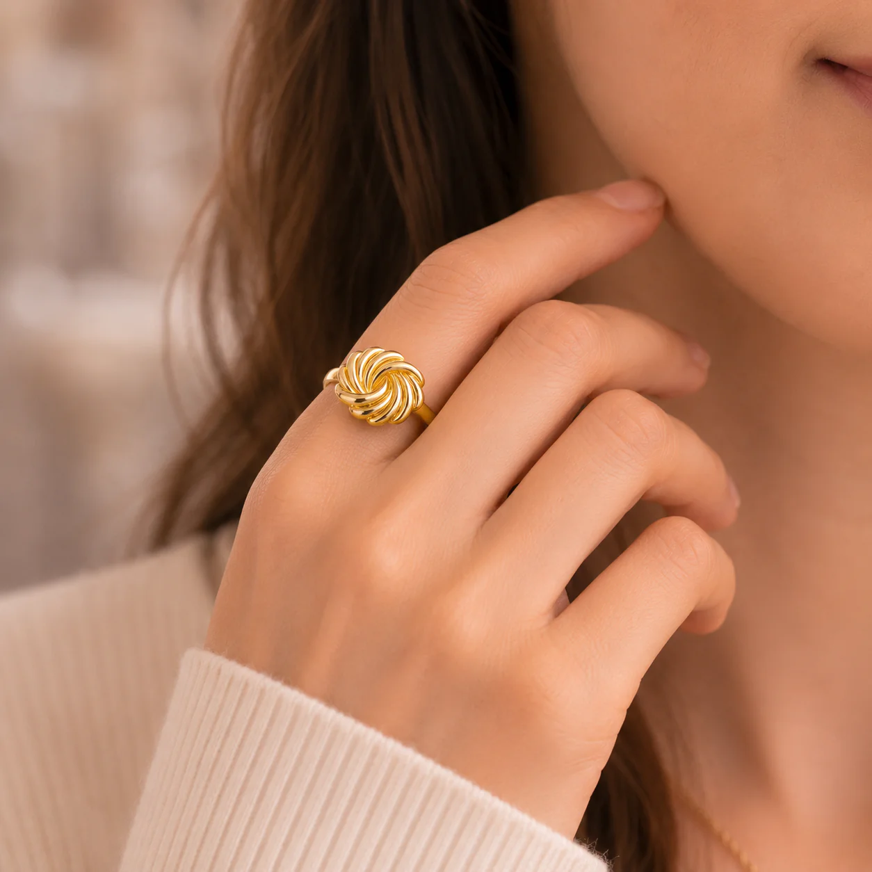 18K Gold Plated Halo Ring for Women - Image 2