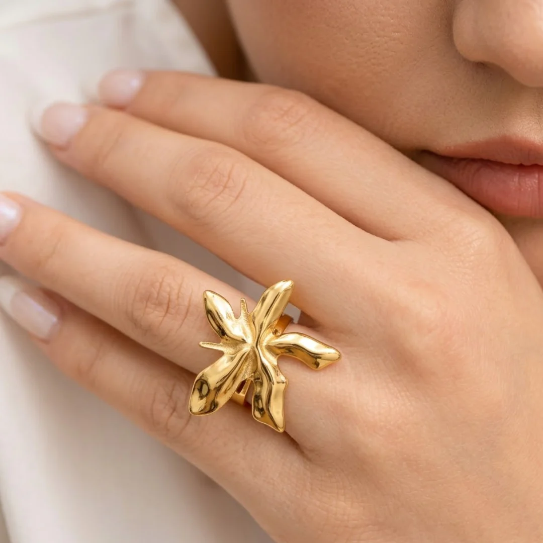 18K Gold Plated Flutter Gold Ring - Image 2