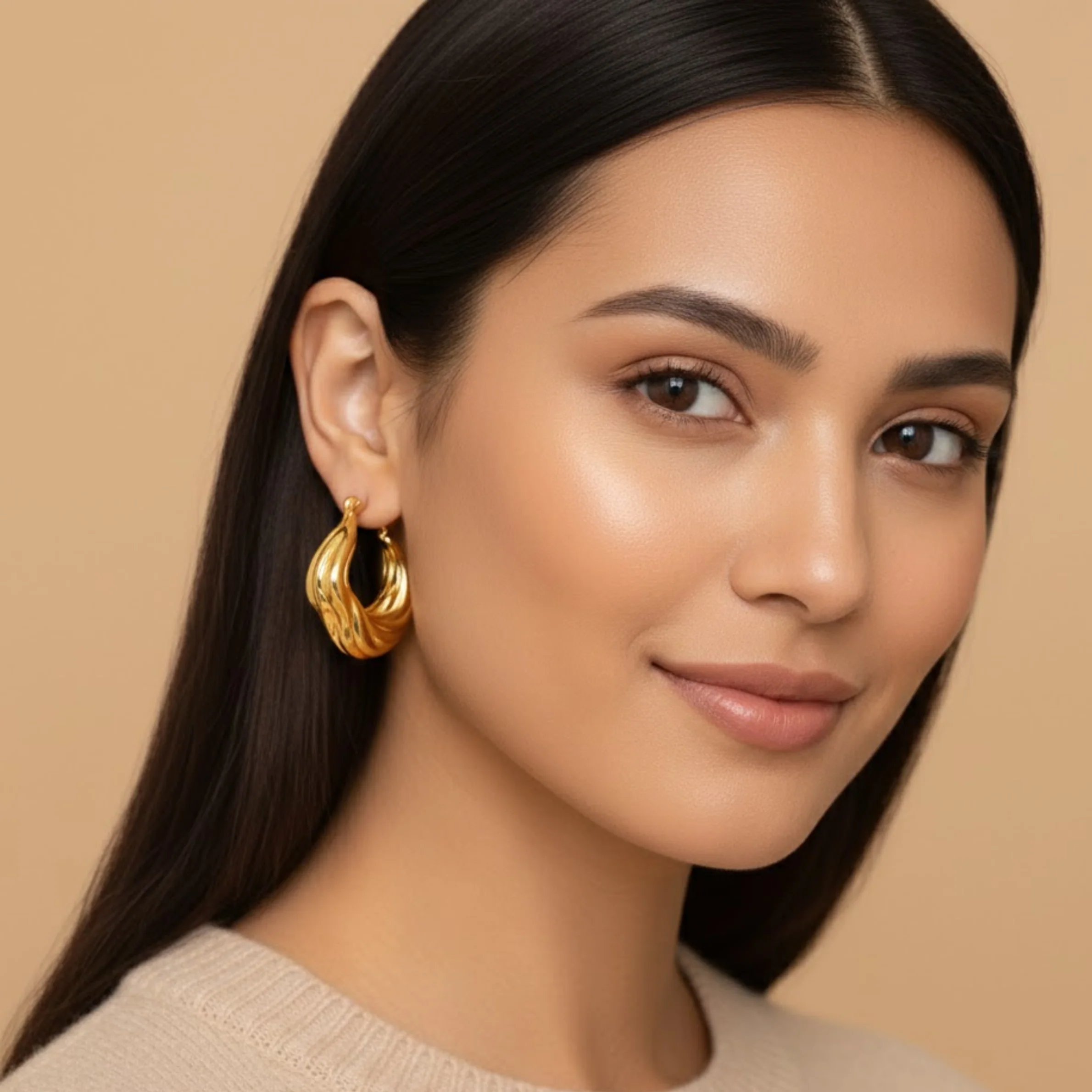 18K Gold Plated Vintage Geometric Hoop Anti Tarnish Earring - Image 2