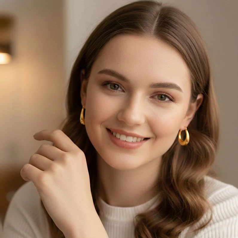 18K Gold Plated Gleaming Hoops Earring - Image 2