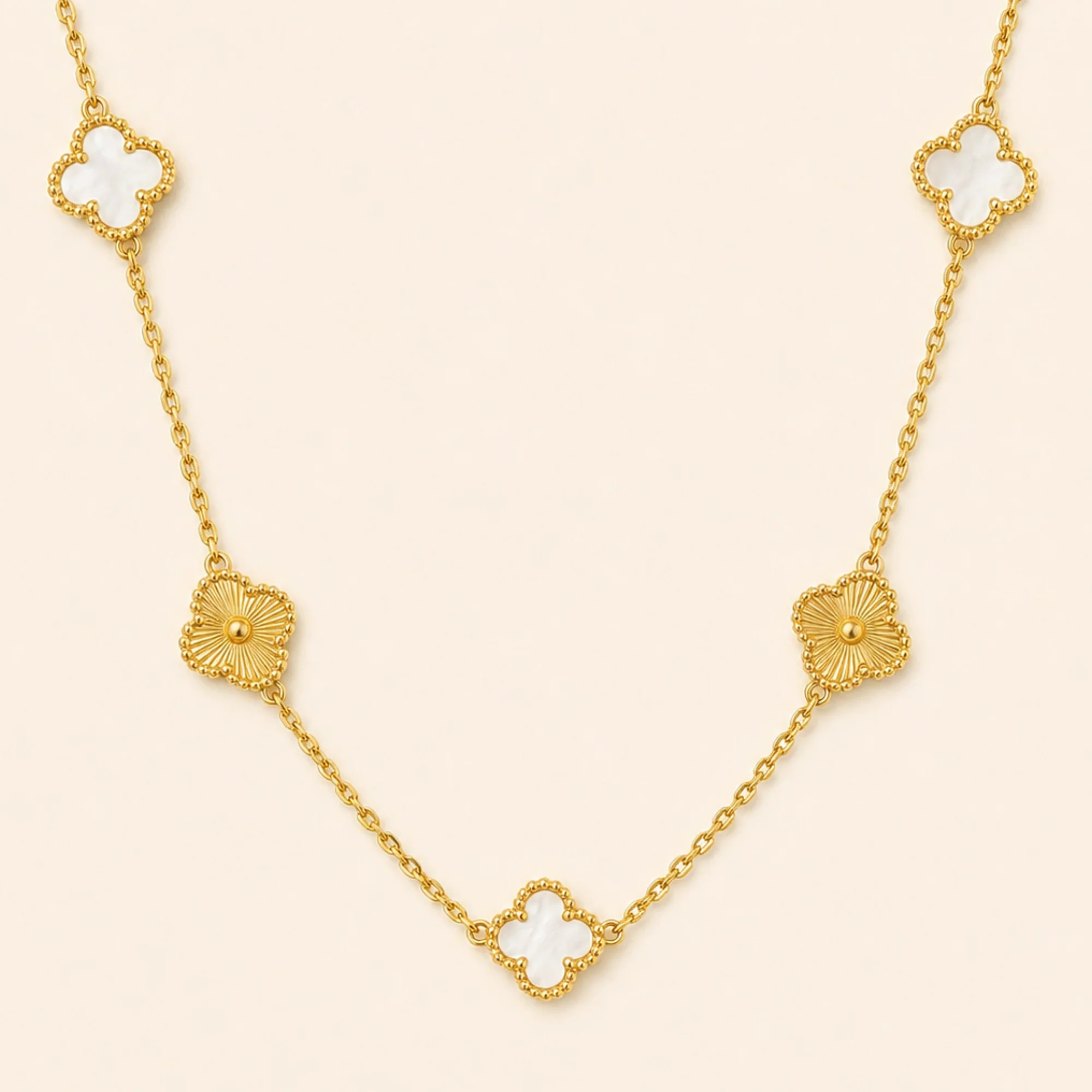 18K Gold Plated White Gold Clover Charm Necklace