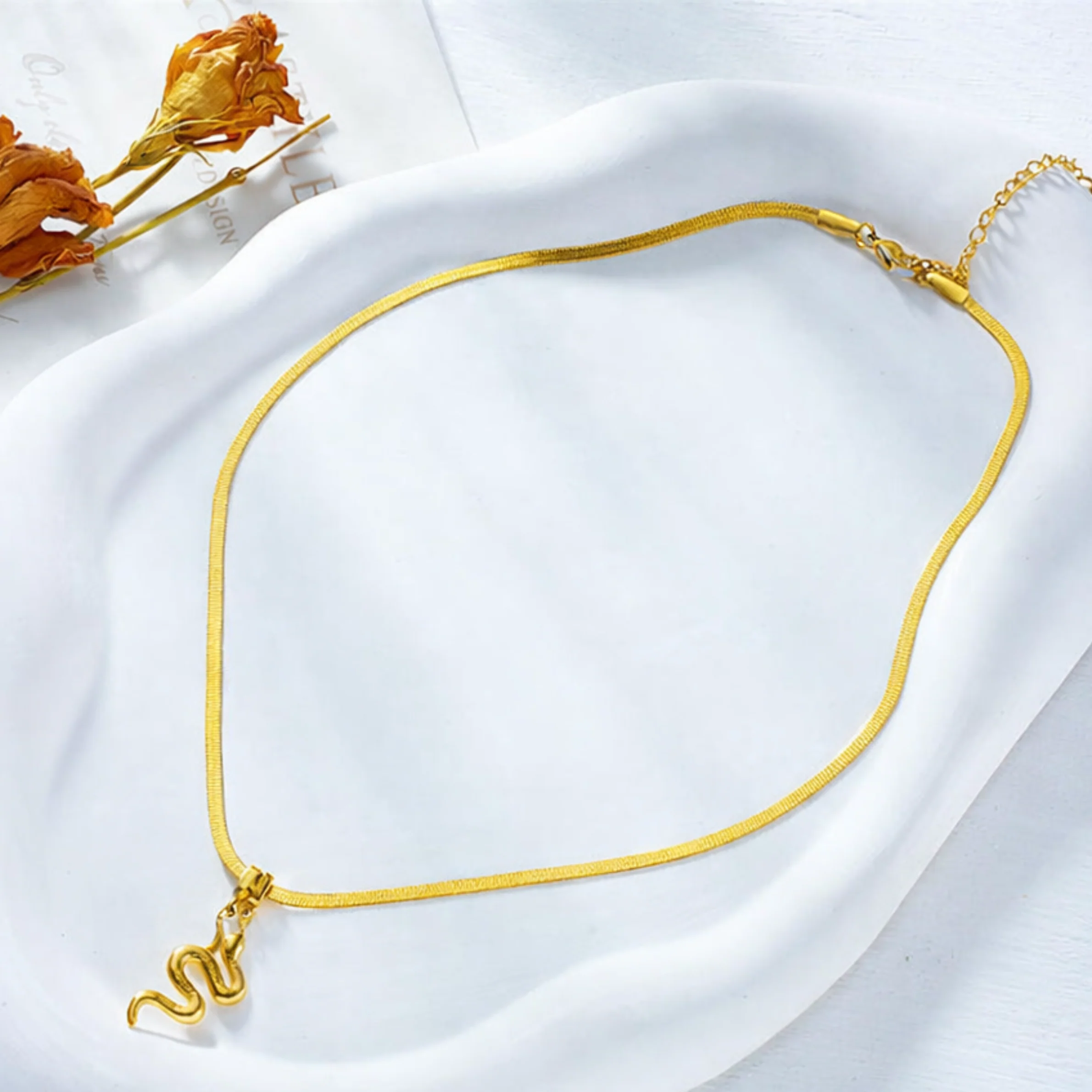 18K Gold Plated Snake Pendant Necklace - Image 2