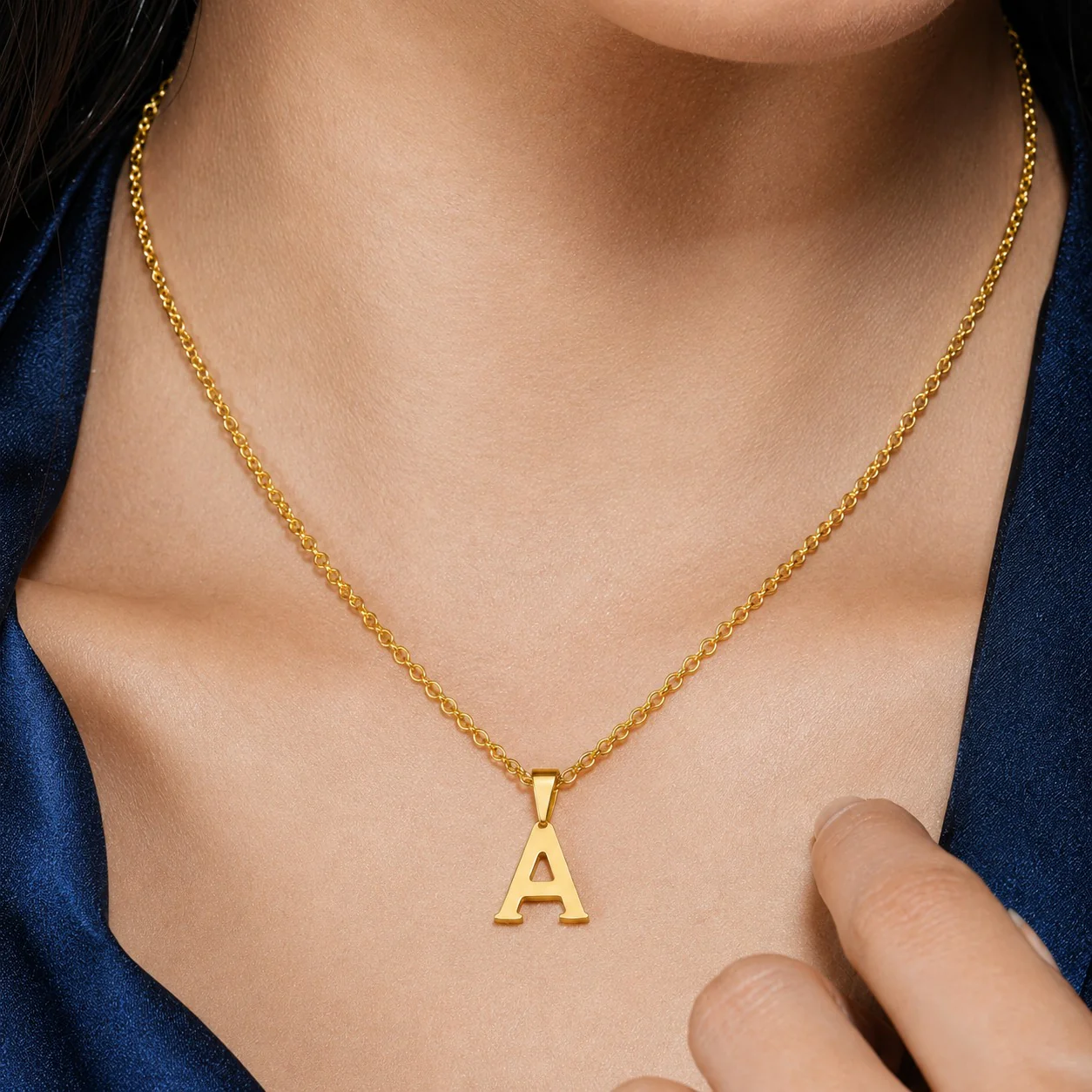 18K Gold Plated Golden A Letter Pendant Necklace - Image 2