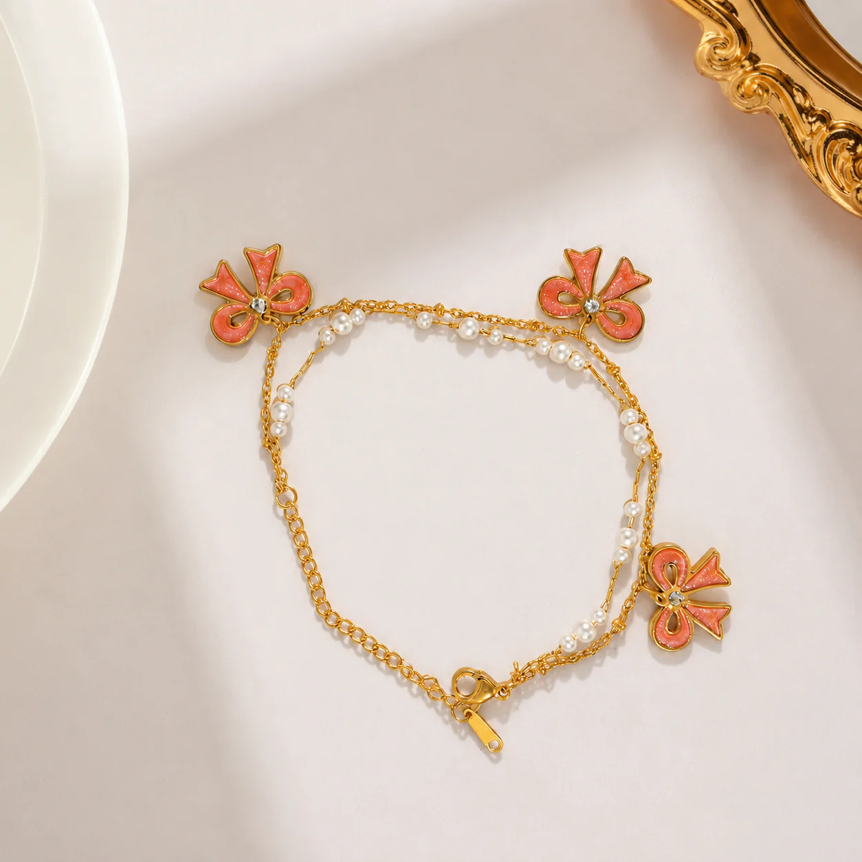 18K Gold Plated Golden Blush Bow Bracelet - Image 2