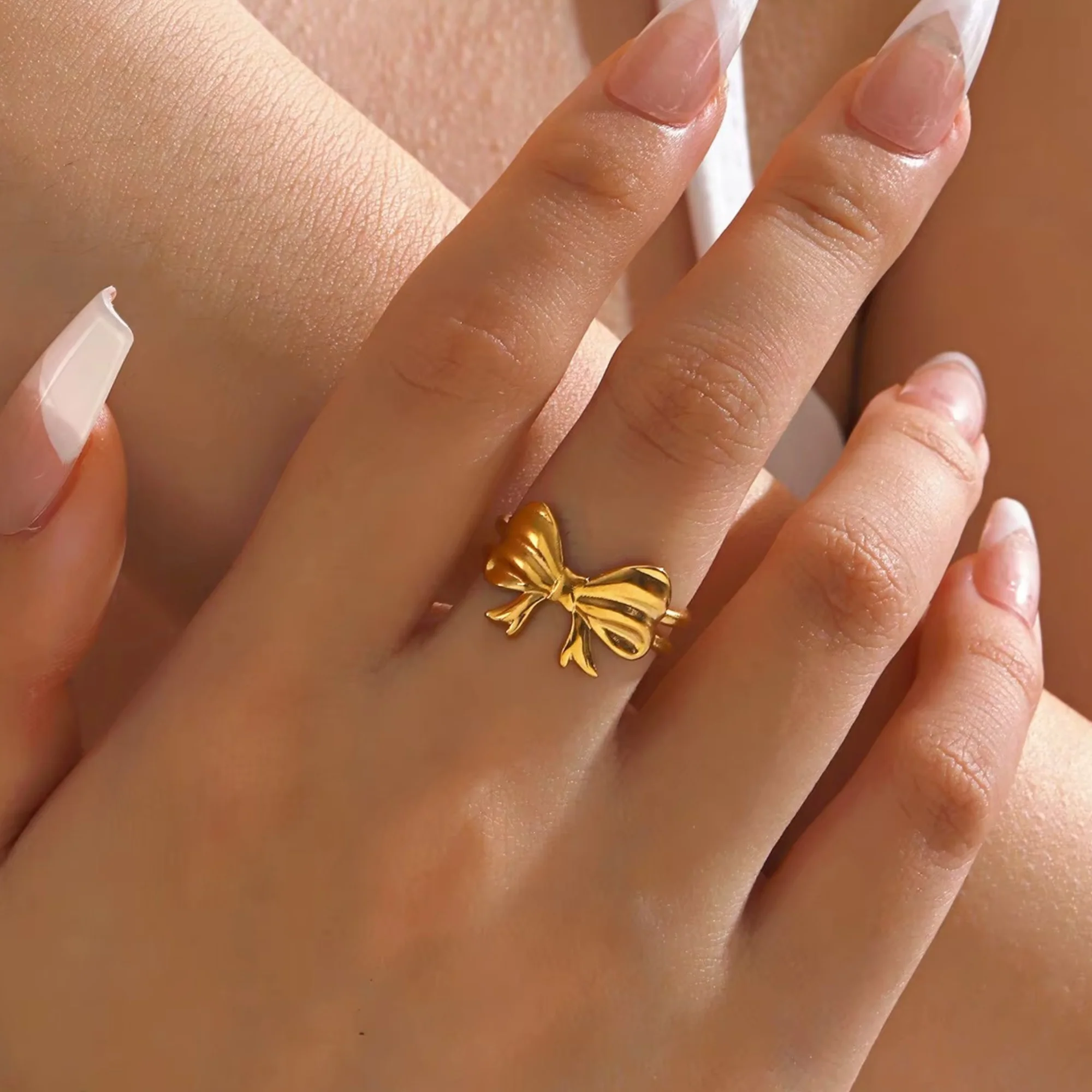 18K Gold Plated Golden Bow Charm Ring - Image 2
