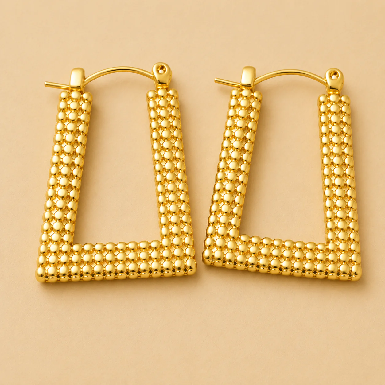 18K Gold Plated Golden Edge Square Hoops Earrings - Image 2