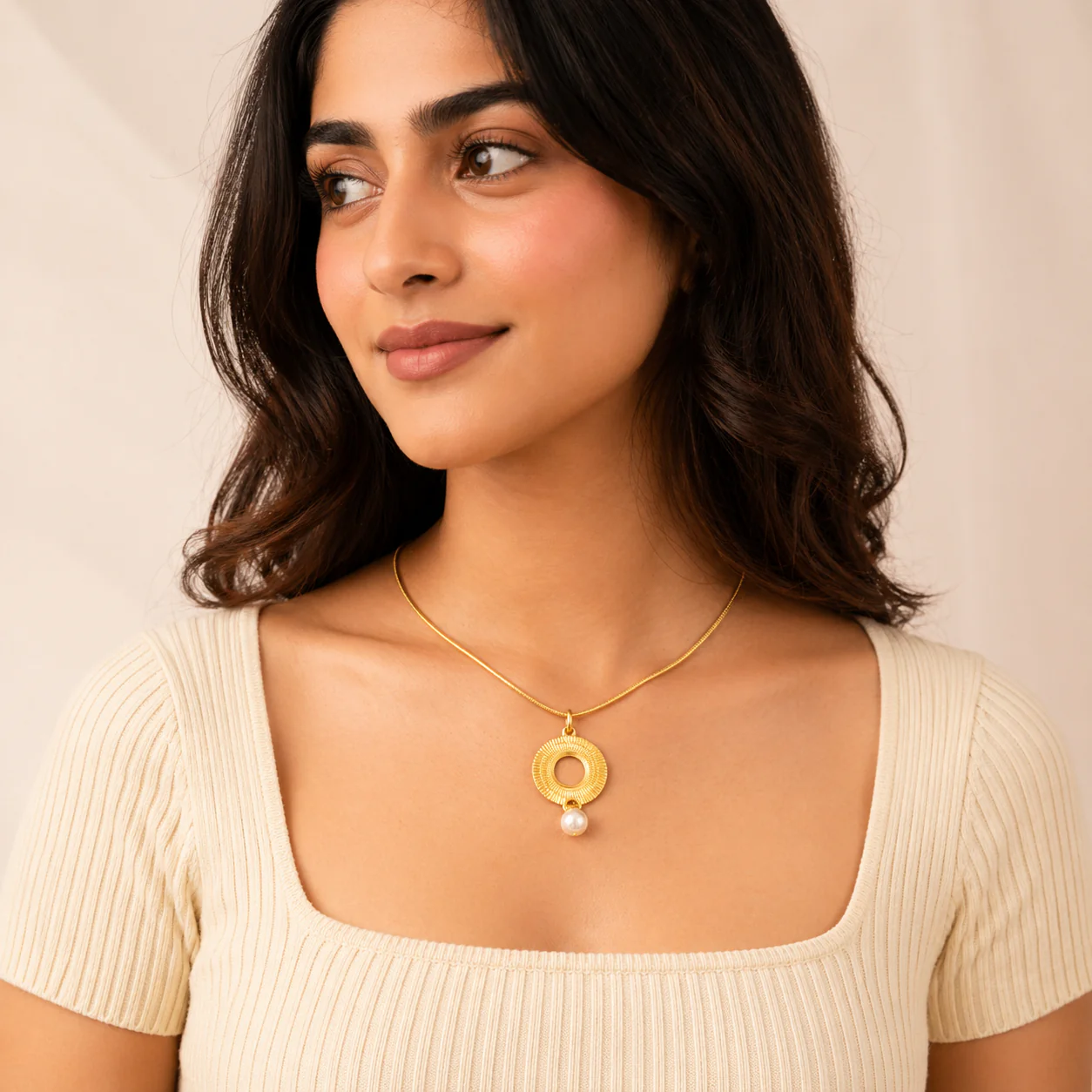 18K Gold Plated Golden Halo Solitaire Necklace - Image 2