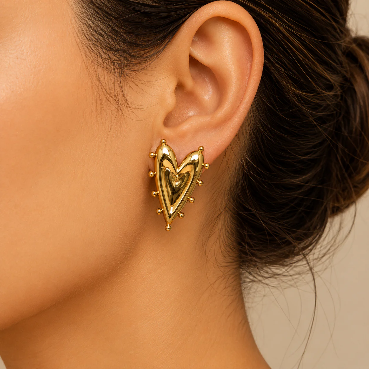 18K Gold Plated Golden Heart Glow Earrings - Image 2