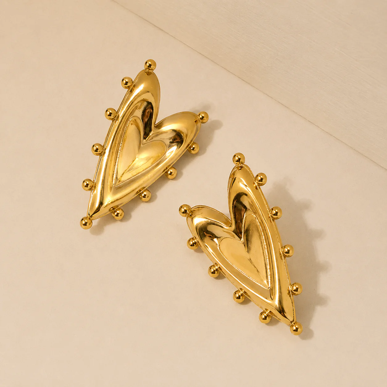 18K Gold Plated Golden Heart Glow Earrings - Image 3