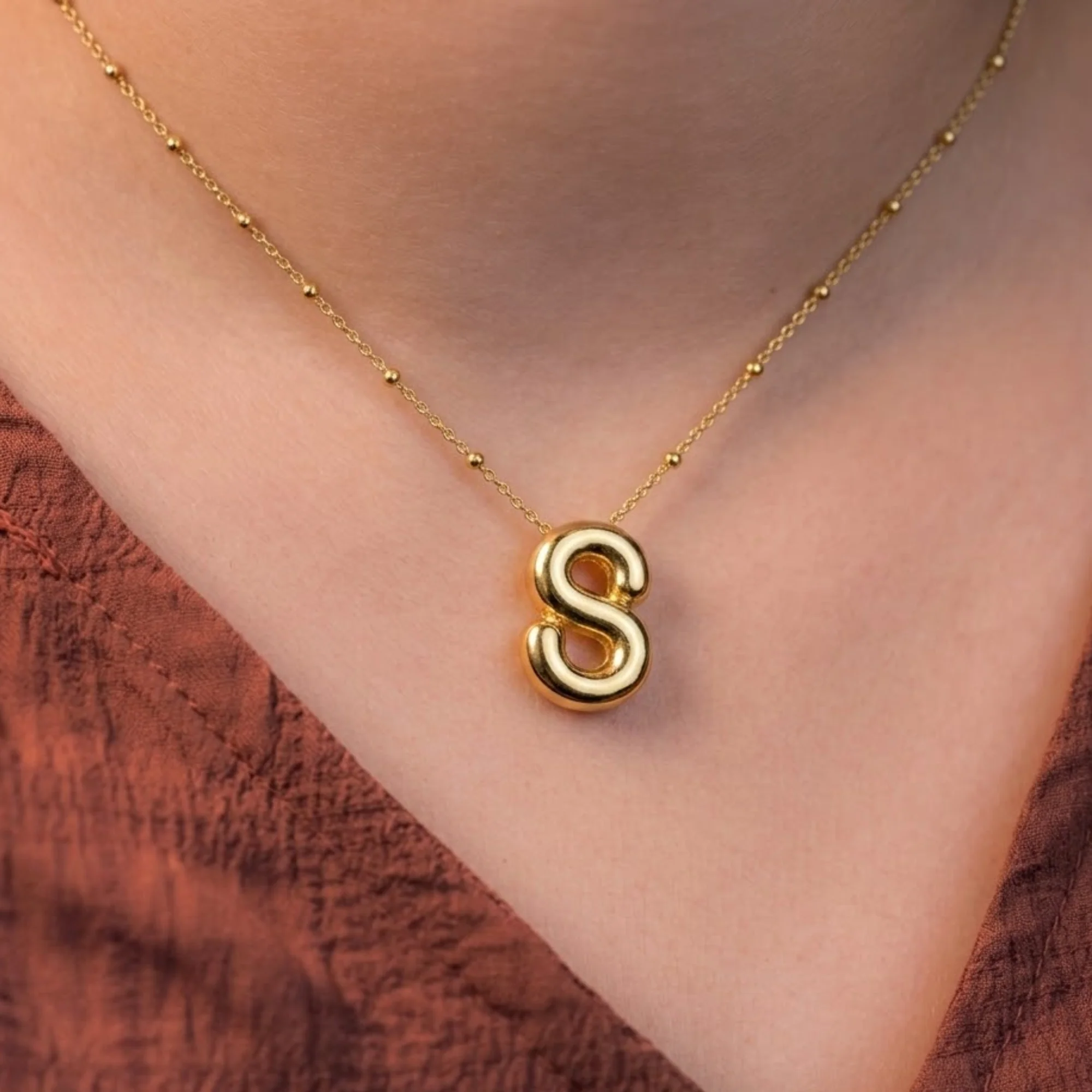 18K Gold Plated Golden Initial S Necklace - Image 2