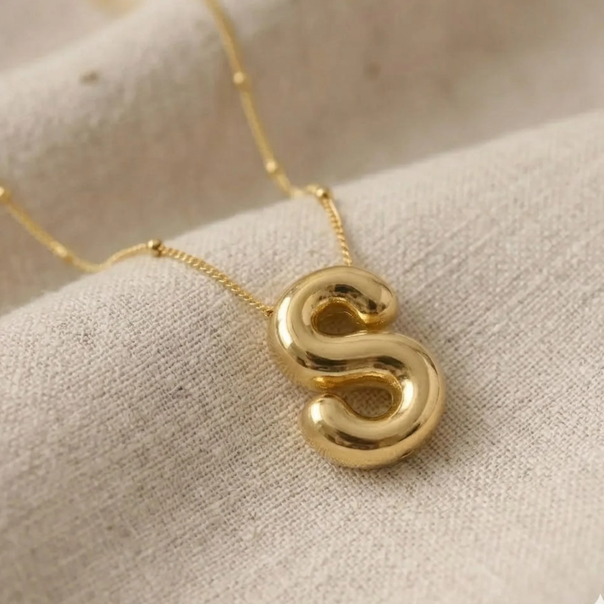 18K Gold Plated Golden Initial S Necklace - Image 3