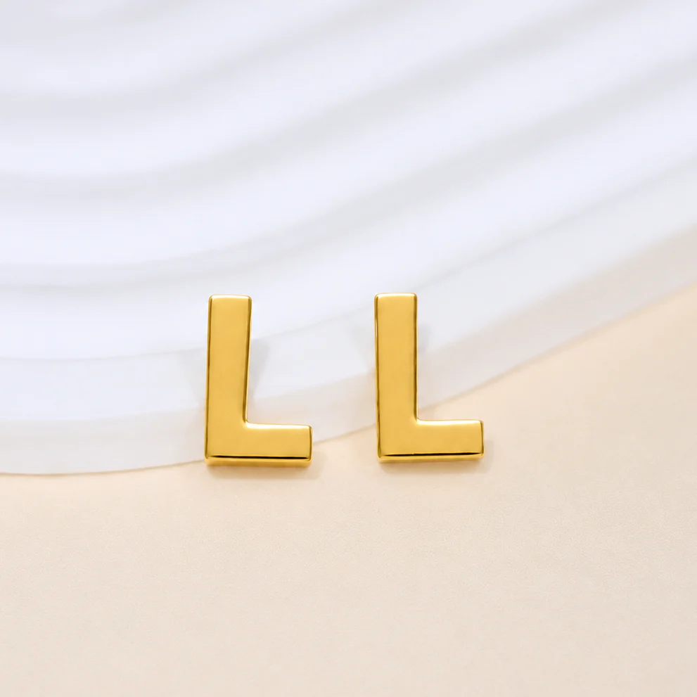 18K Gold Plated Golden L Letter Earrings