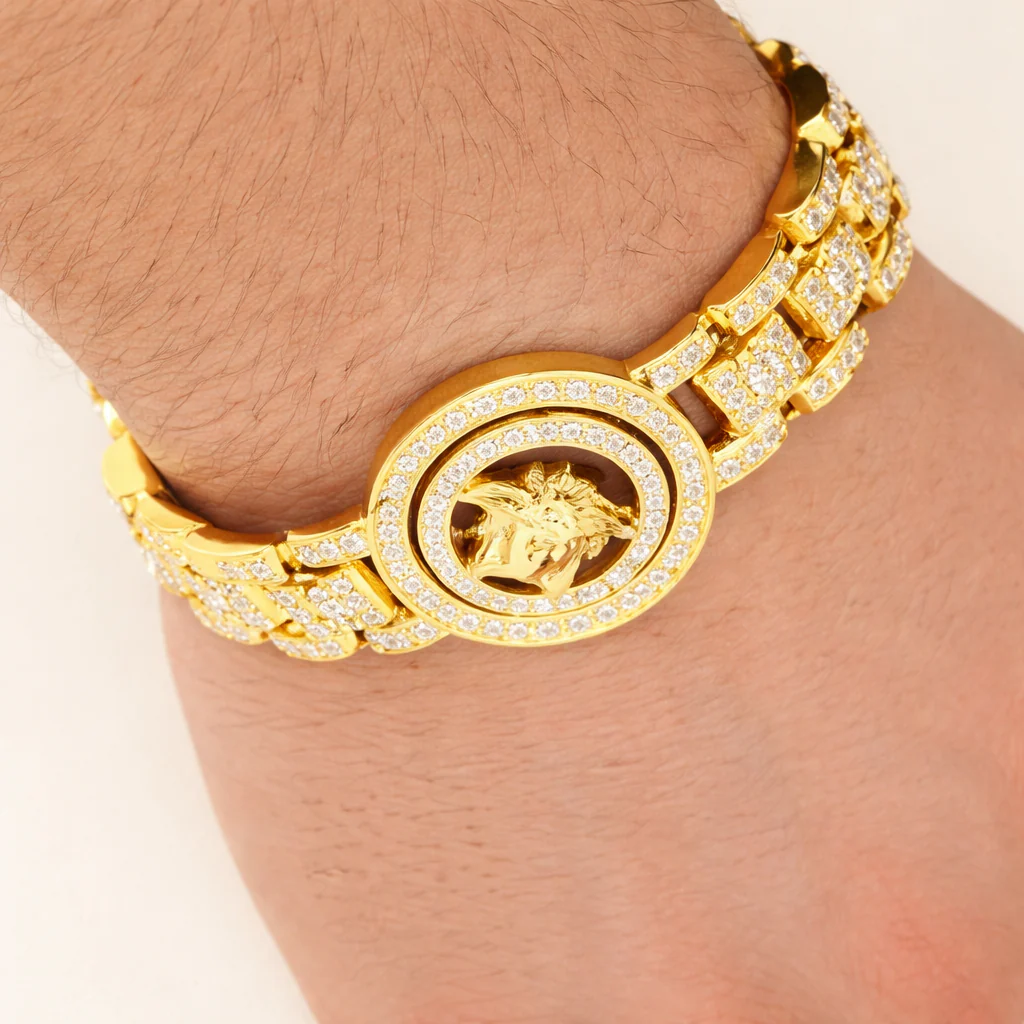Men - 18K Gold Plated Golden Medusa Icon Bracelet - Image 2