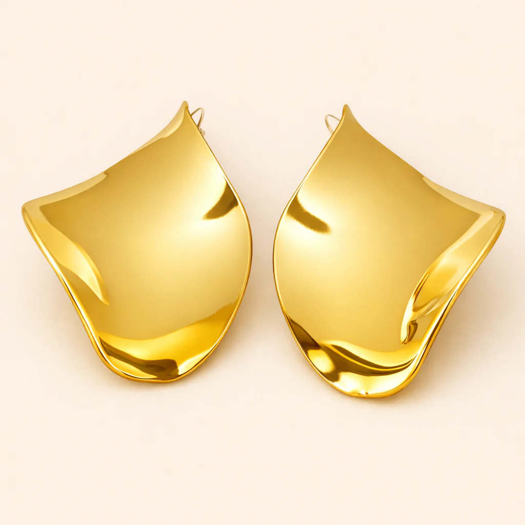 18K Gold Plated Golden Melt Wave Statement Earrings - Image 2
