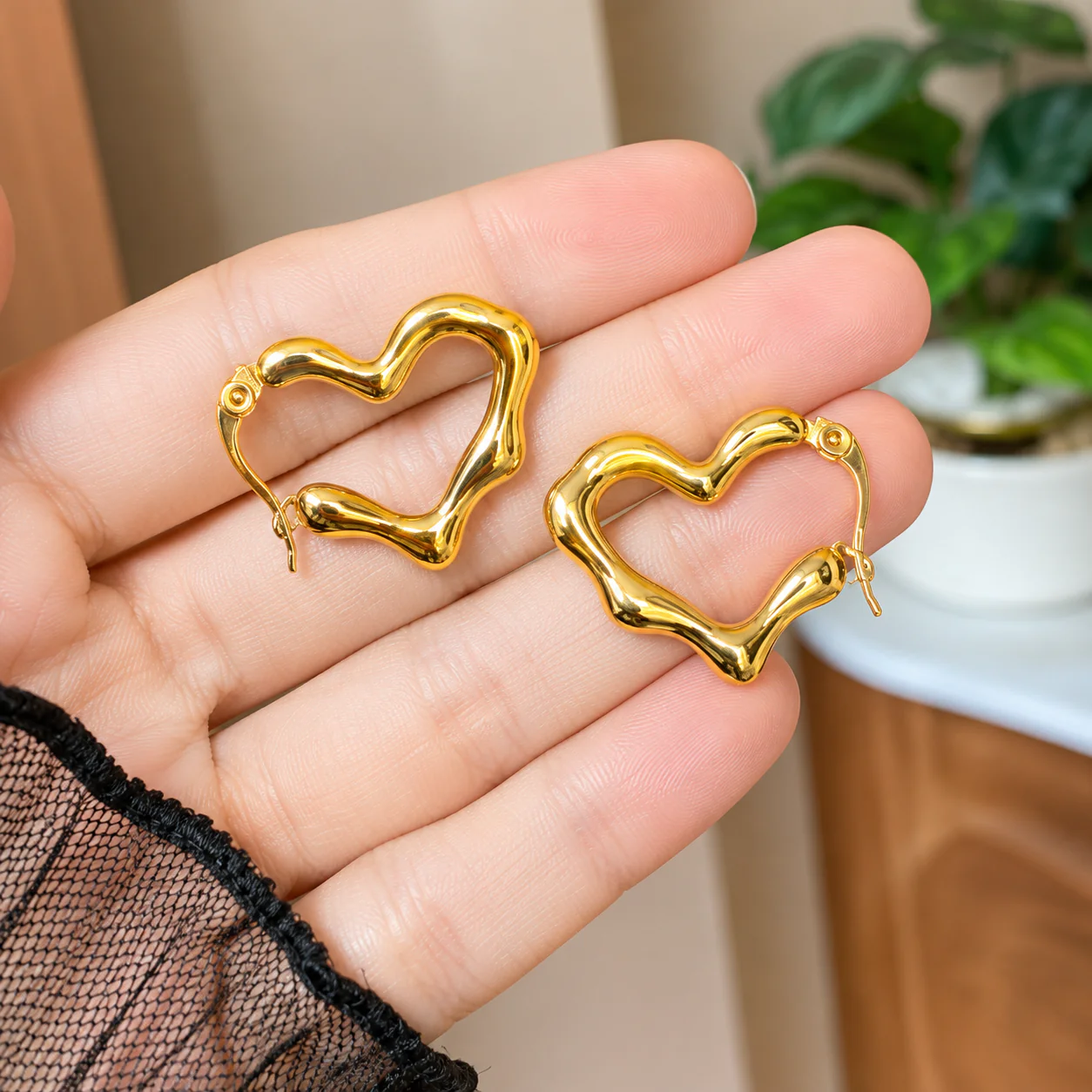 18K Gold Plated Golden Ripple Hoop Earrings for Women - Image 2