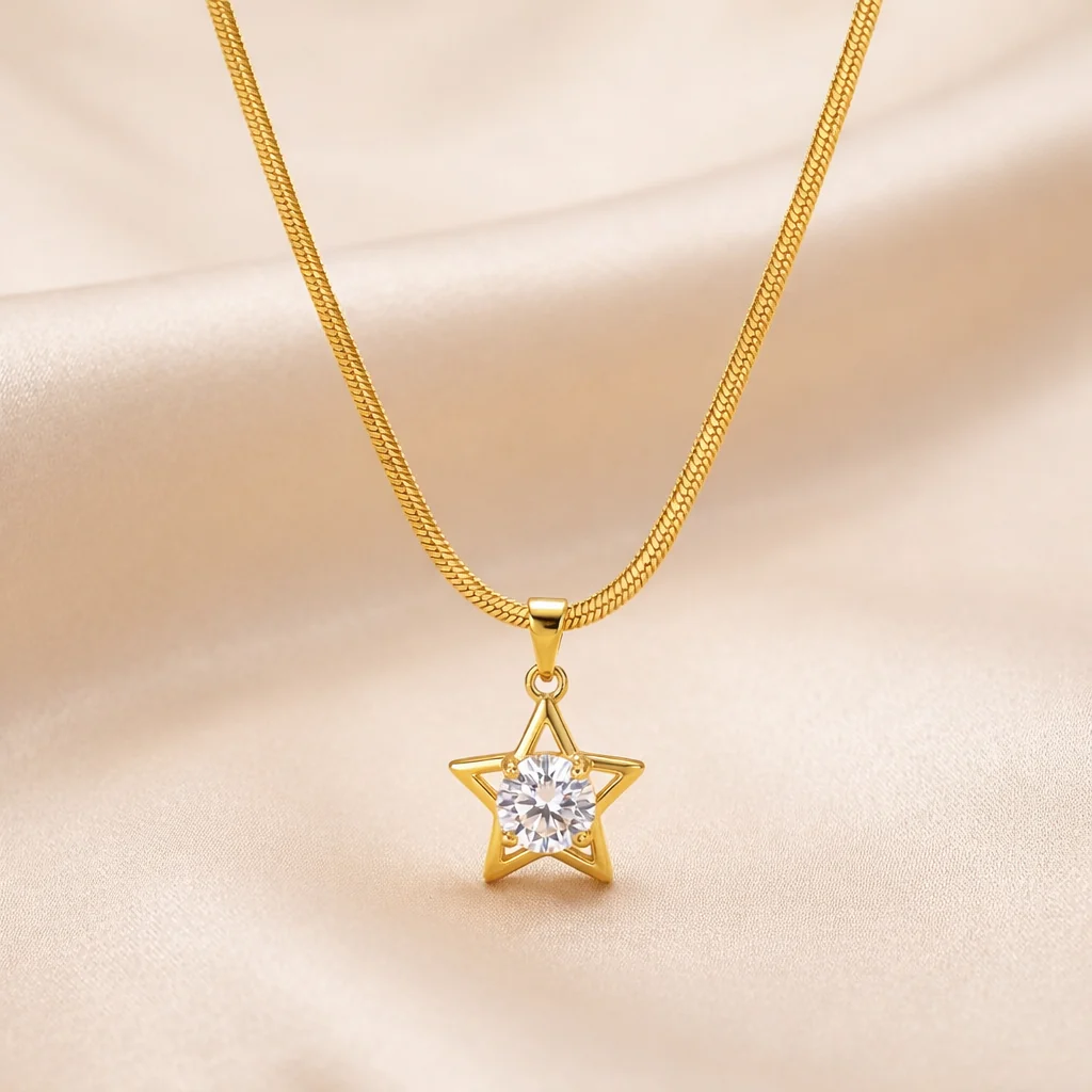 18k Gold Plated Golden Star Crystal Drop Necklace
