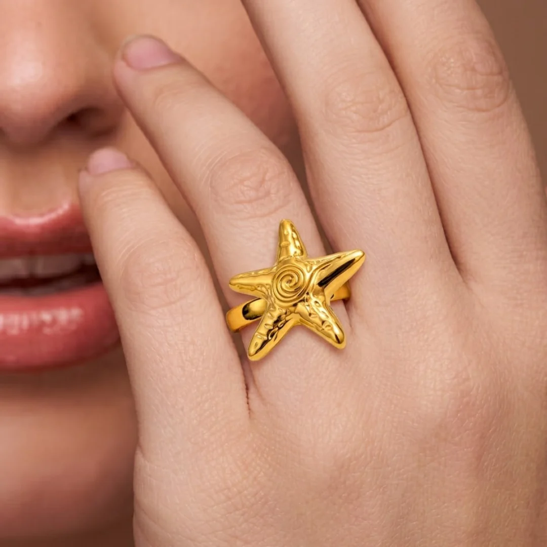 18K Gold Plated Golden Starfish Ring - Image 2