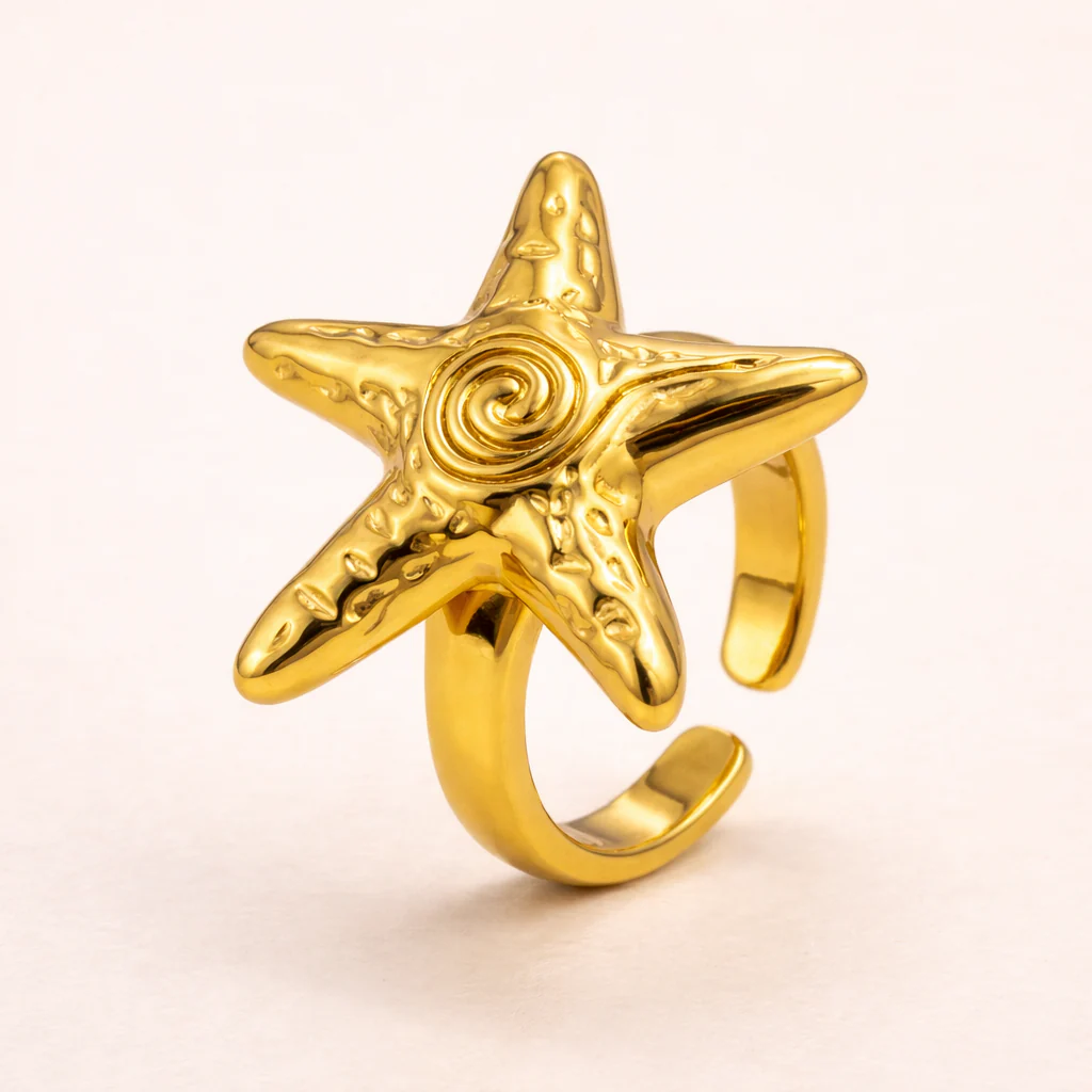 18K Gold Plated Golden Starfish Ring - Image 3