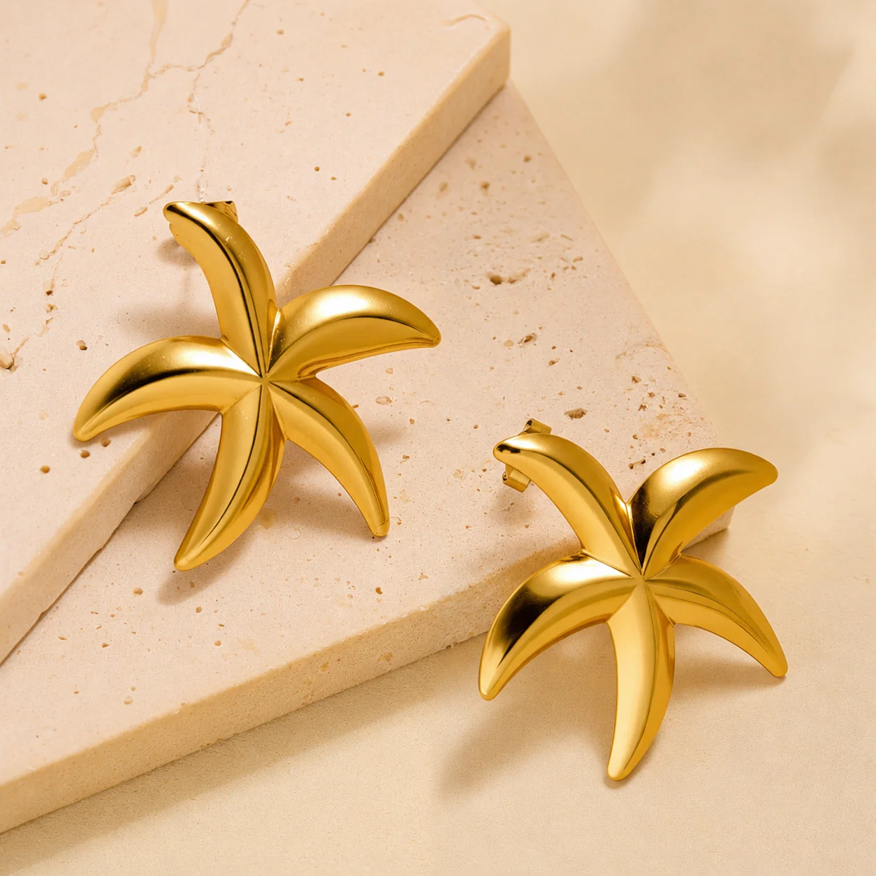 18K Gold Plated Golden Starfish Statement Earring