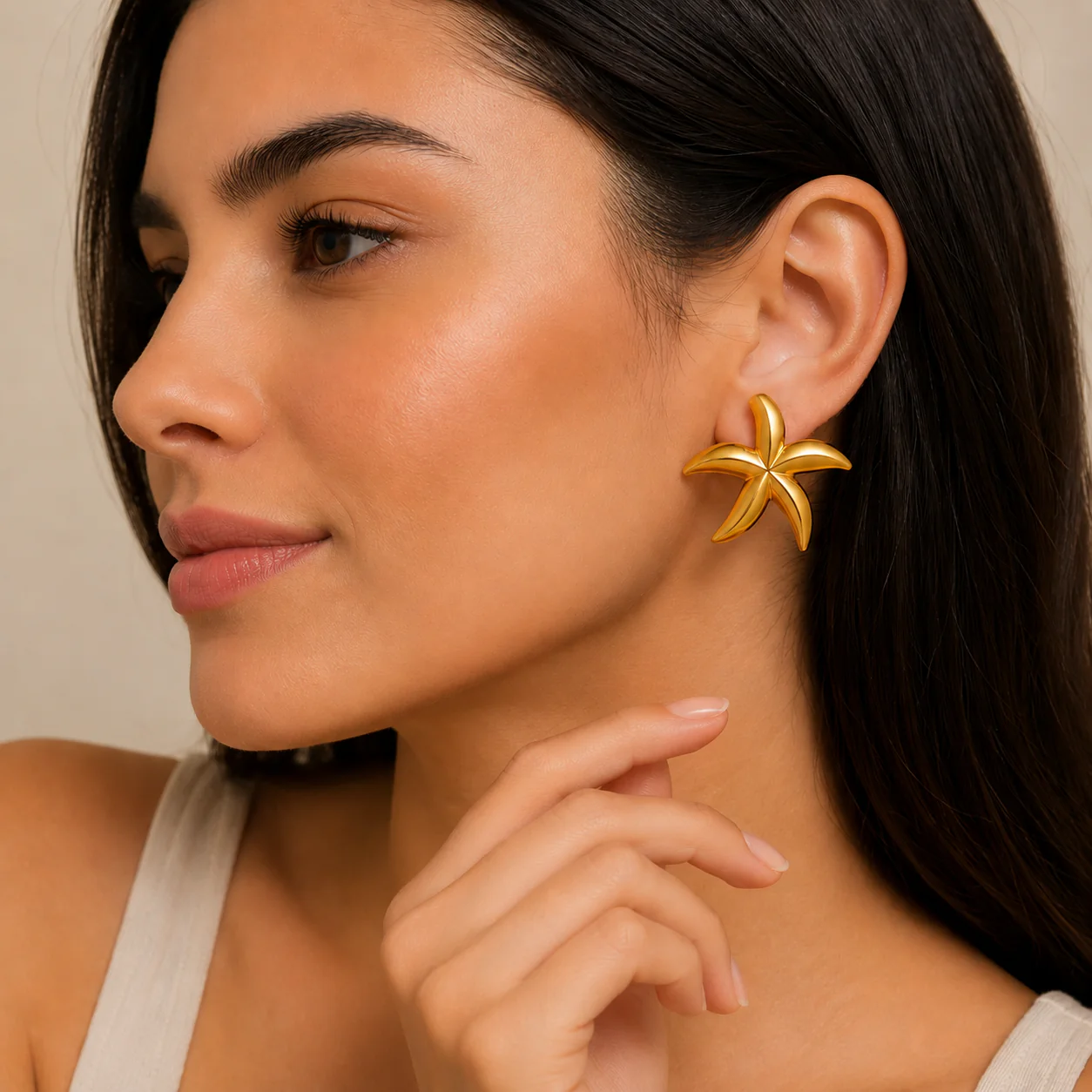 18K Gold Plated Golden Starfish Statement Earring - Image 2
