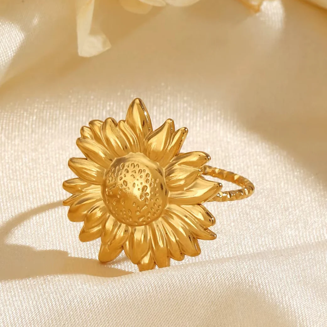 18K Gold Plated Golden Sunflower Ring