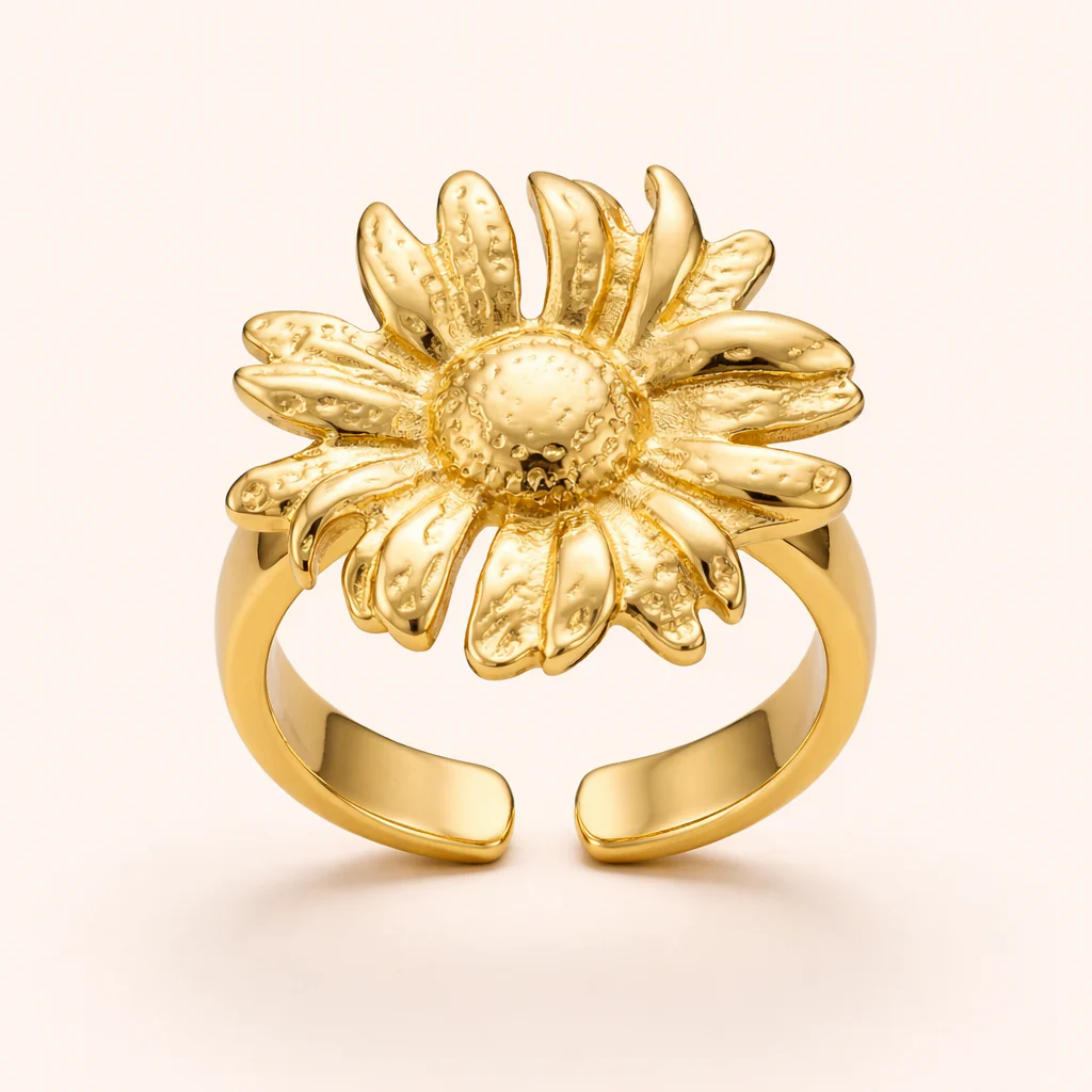 18K Gold Plated Golden Sunflower Ring - Image 6