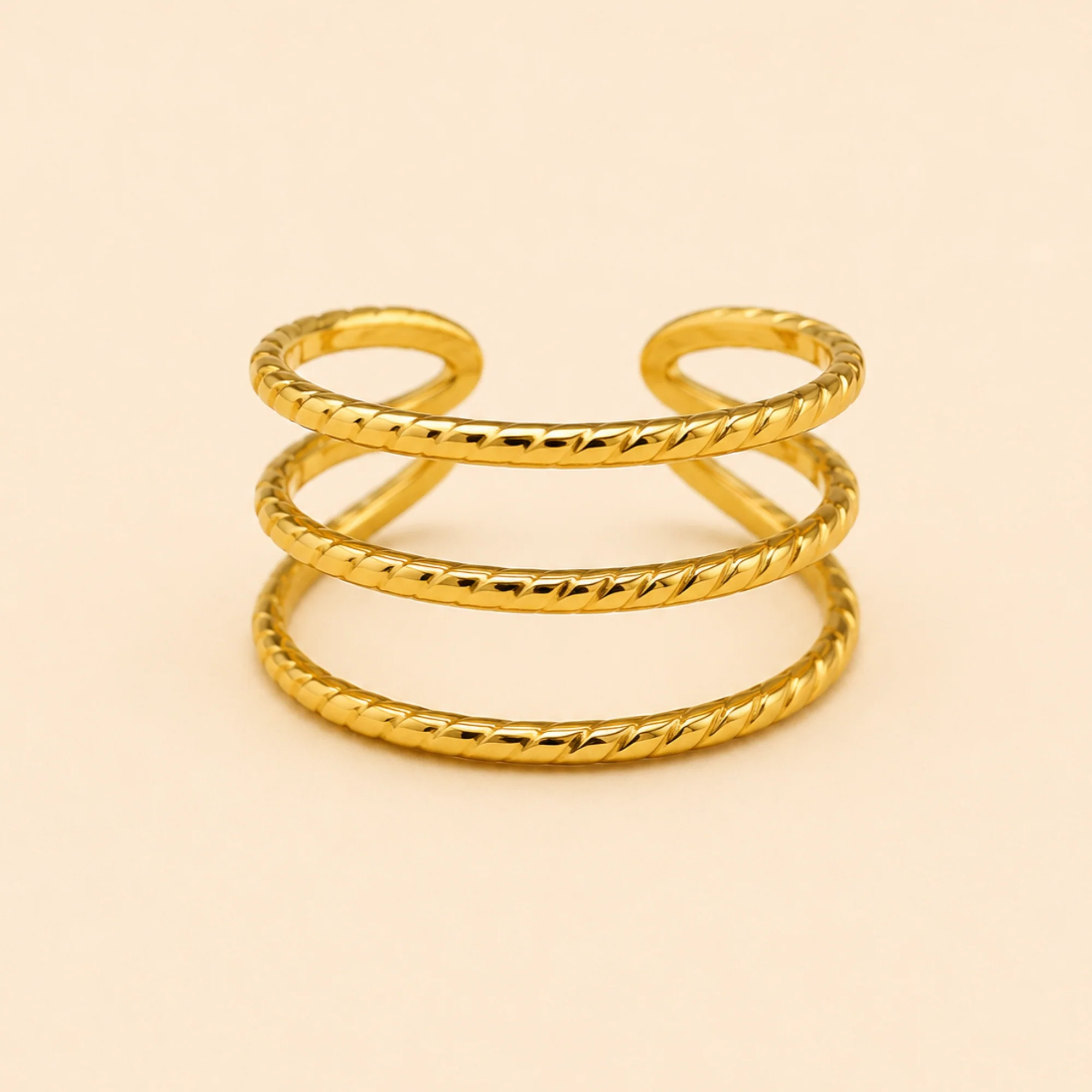 18K Gold Plated Golden Triple Layer Ring