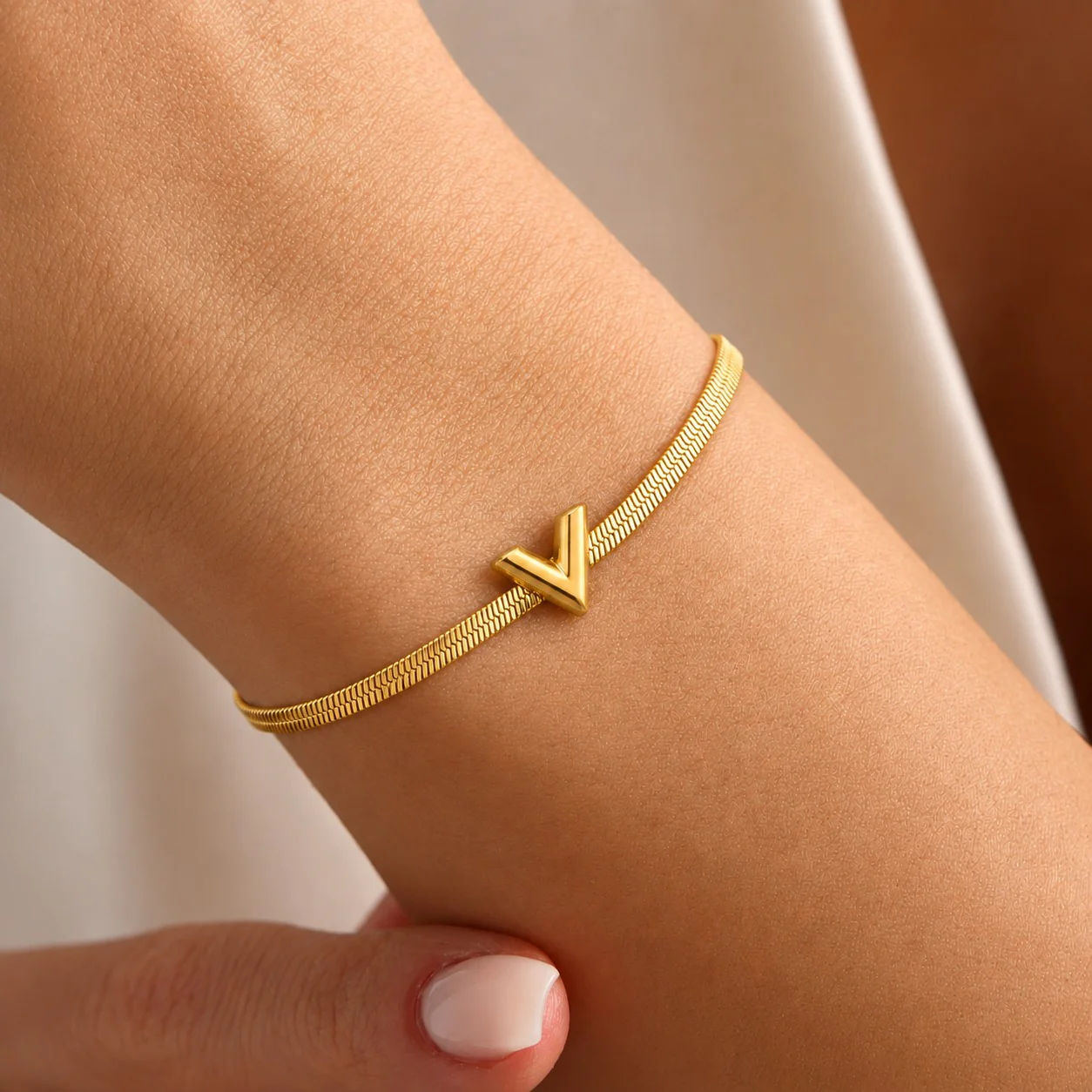 18K Gold Plated Golden V Charm Bracelet - Image 2