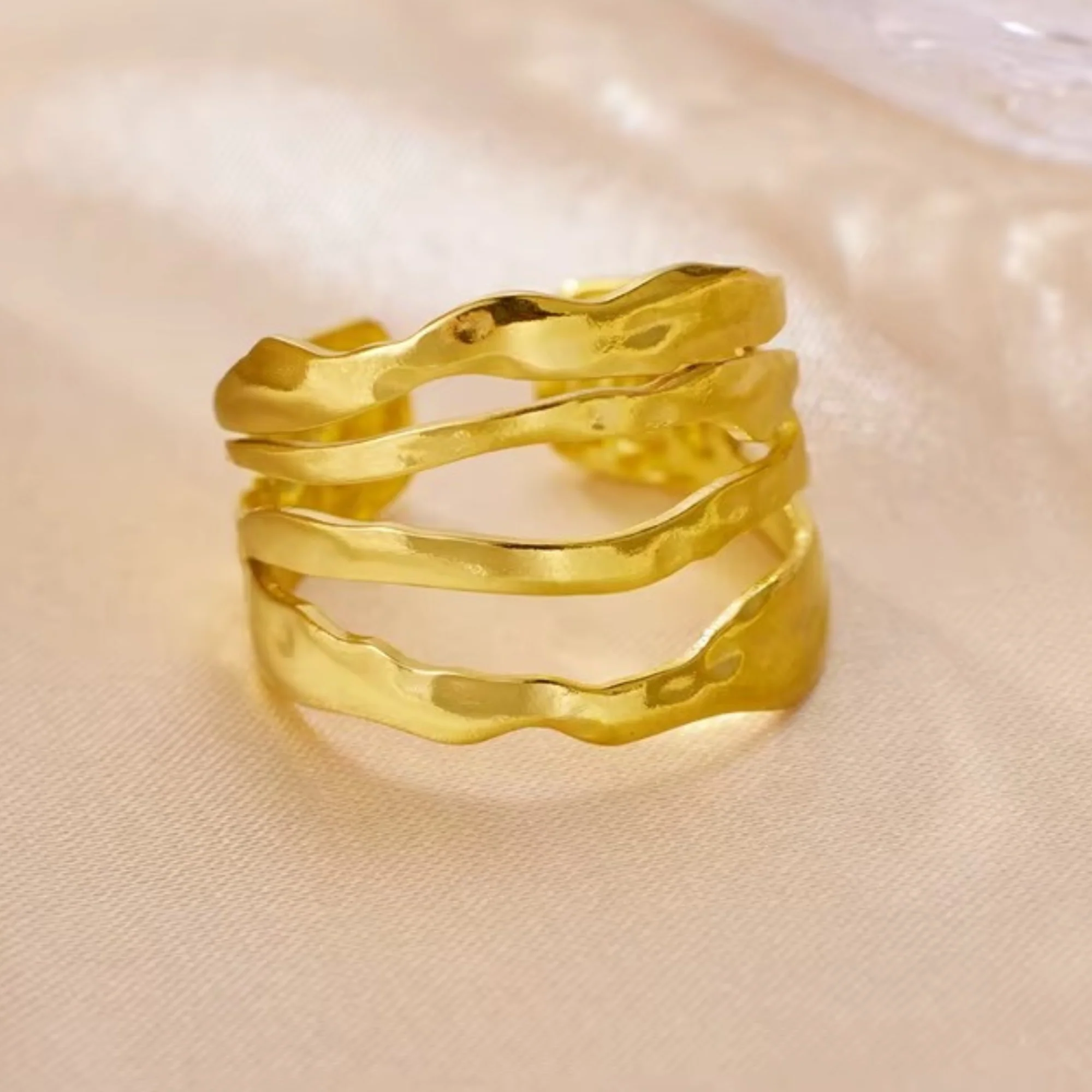 18K Gold Plated Golden Wave Stack Ring