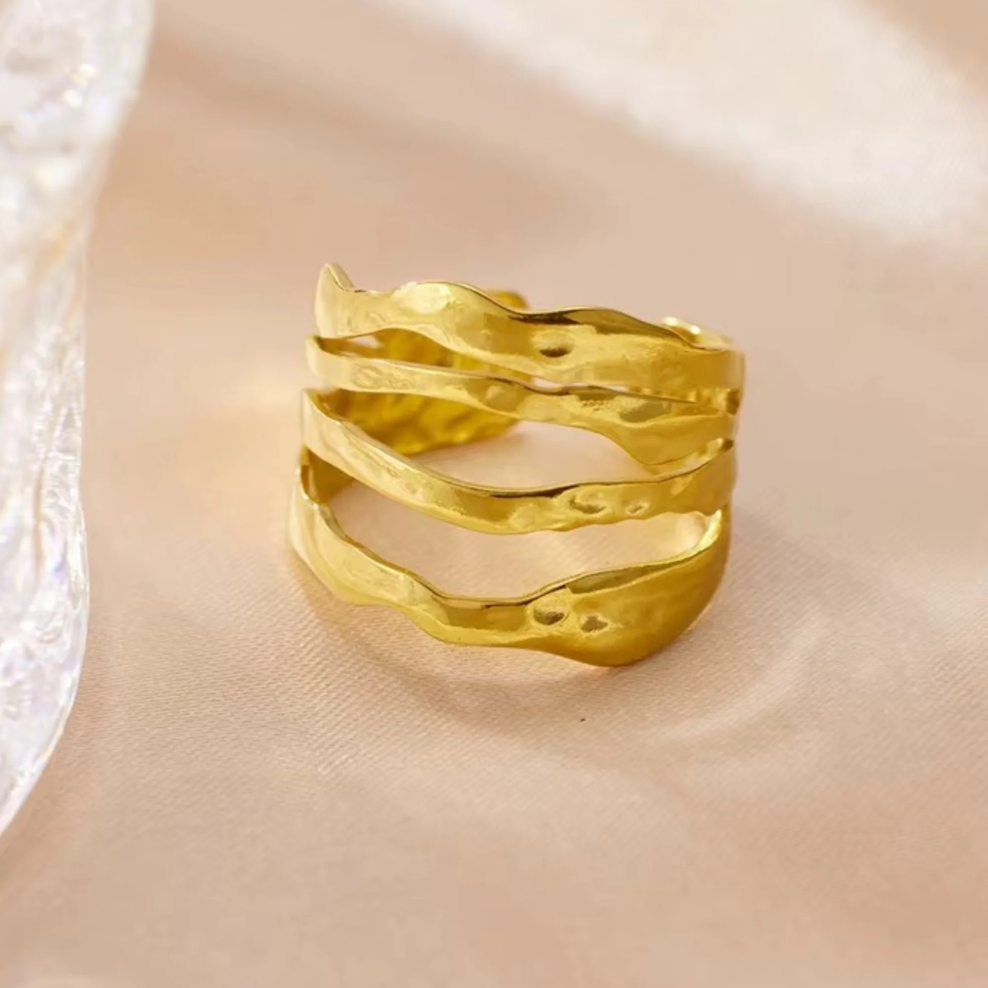 18K Gold Plated Golden Wave Stack Ring - Image 2