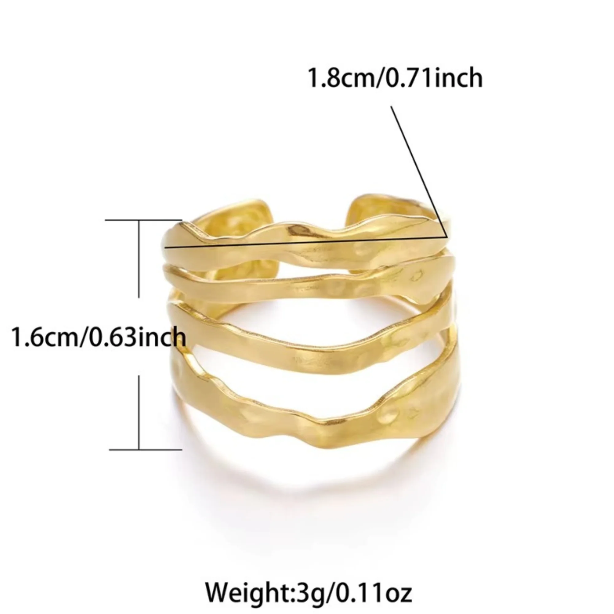 18K Gold Plated Golden Wave Stack Ring - Image 3
