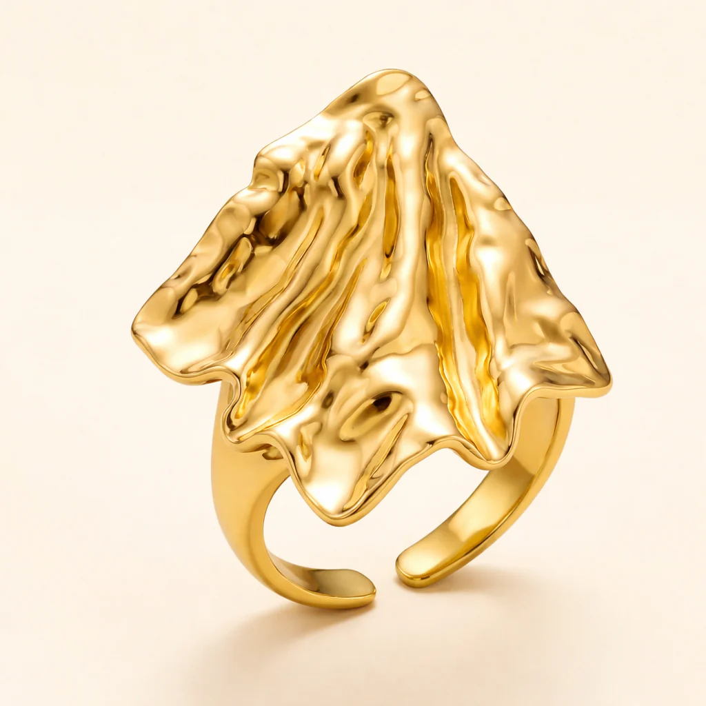 18K Gold Plated Golden Wave Statement Ring - Image 3
