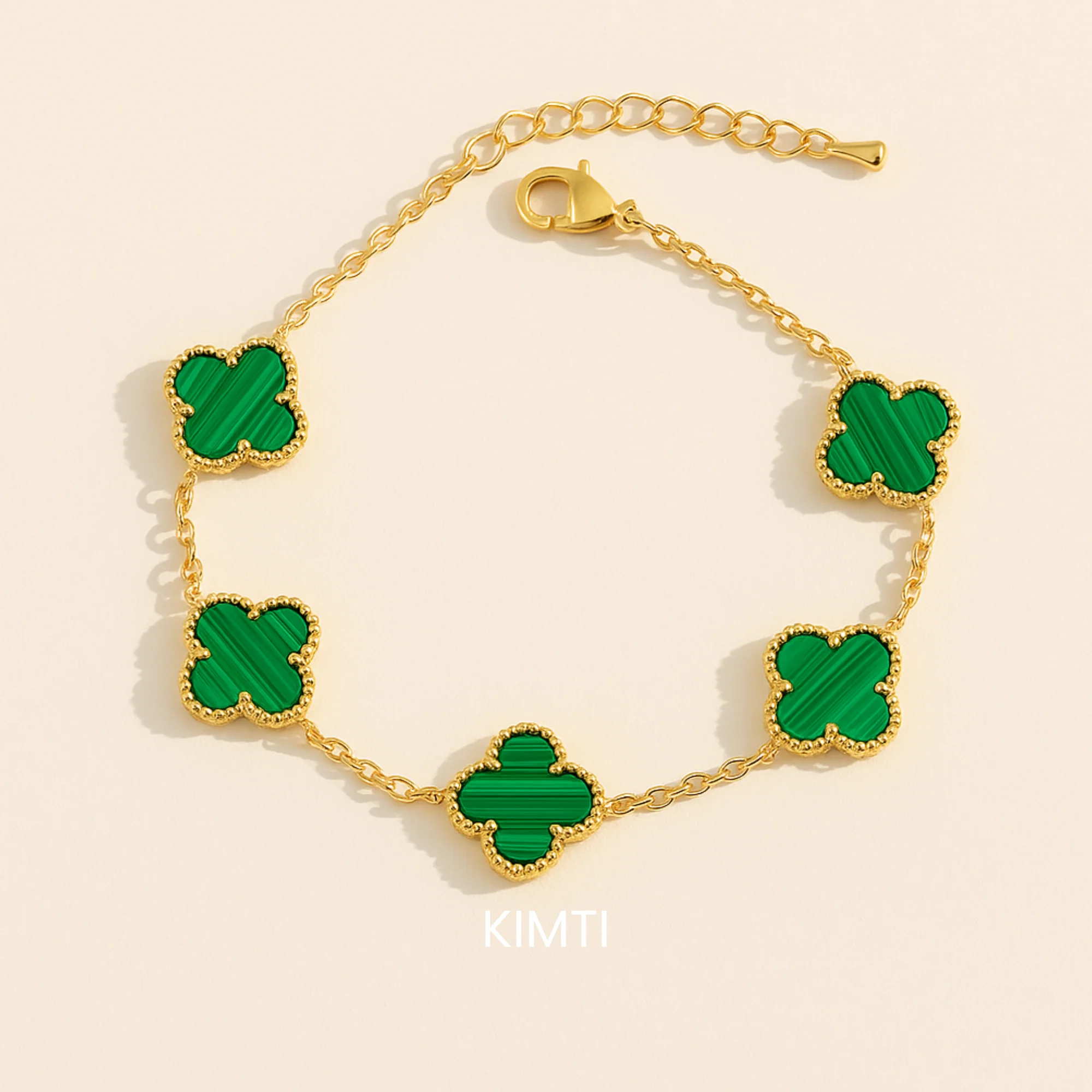 18k Gold Plated Green Clover Wraparound Bracelet - Image 4